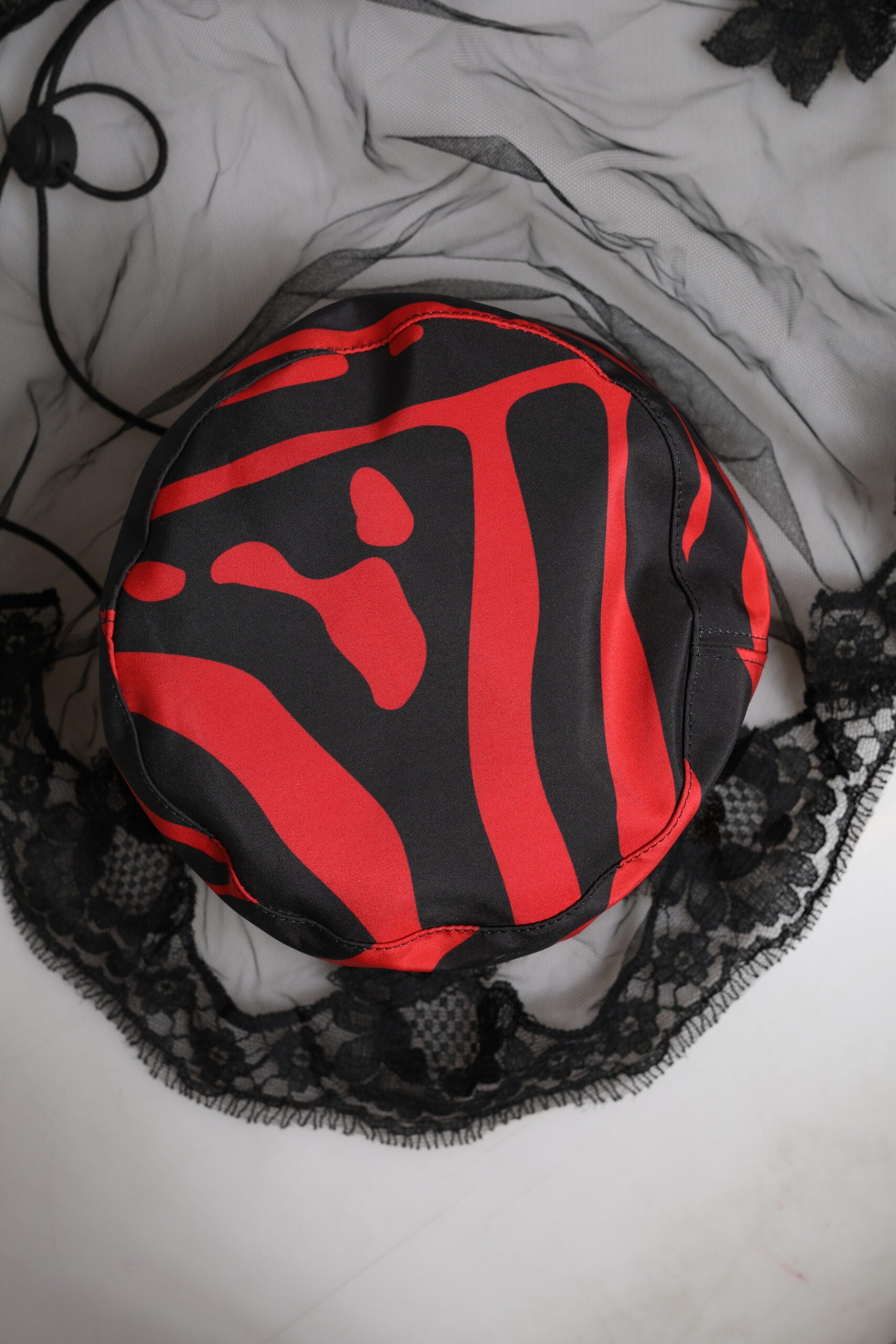 Dolce & Gabbana Black Lace Red Stripes Tulle Bucket Hat Glam Steals