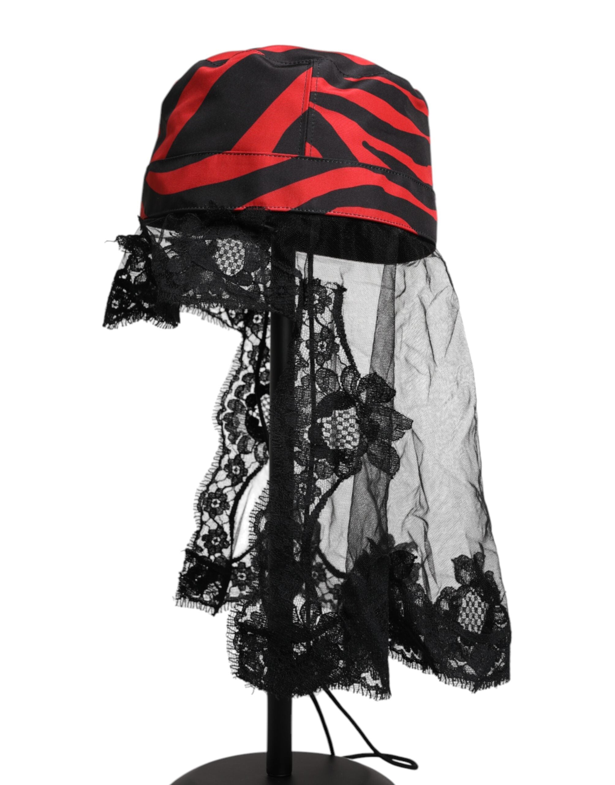 Dolce & Gabbana Black Lace Red Stripes Tulle Bucket Hat Glam Steals