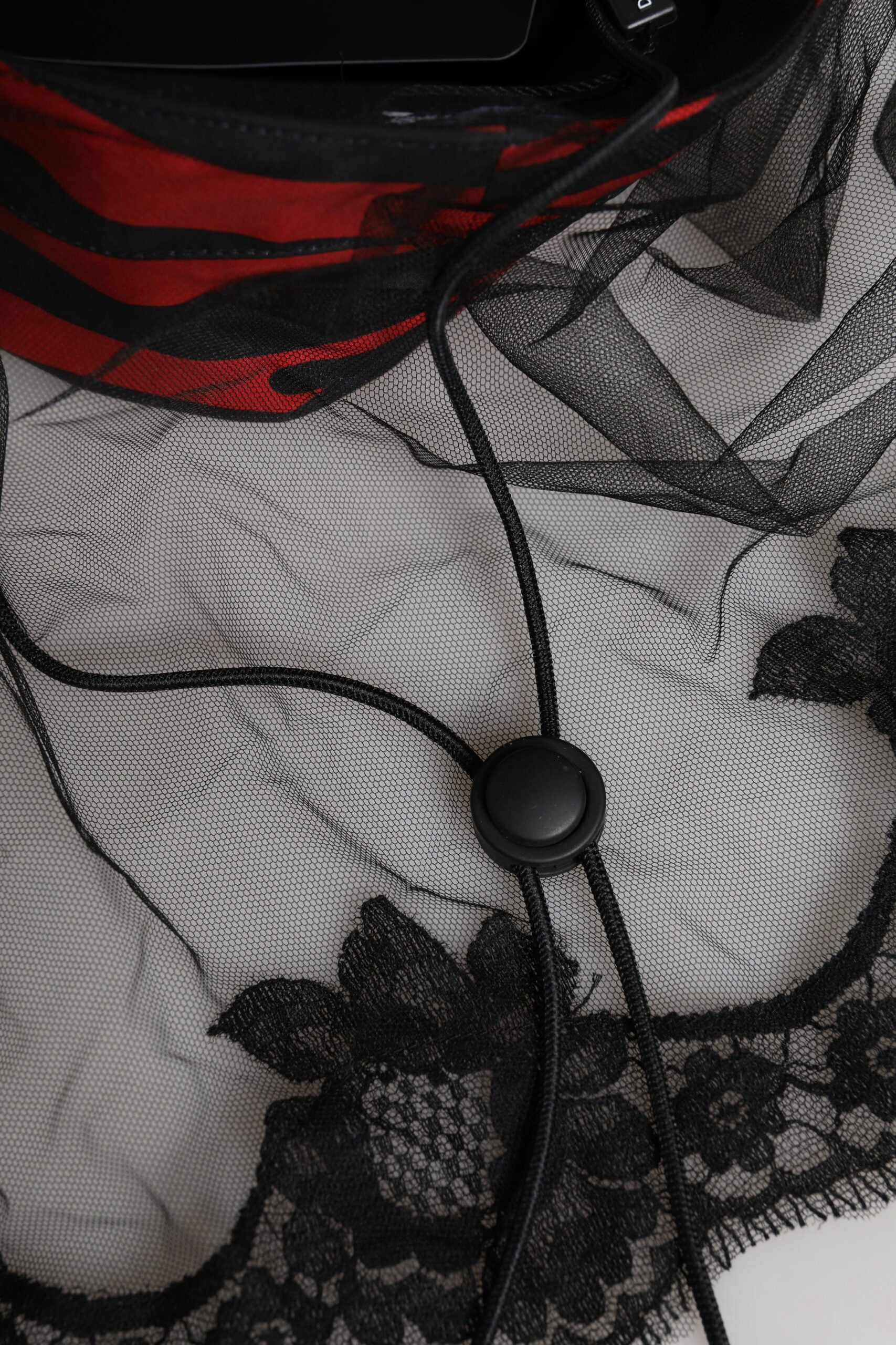 Dolce & Gabbana Black Lace Red Stripes Tulle Bucket Hat Glam Steals