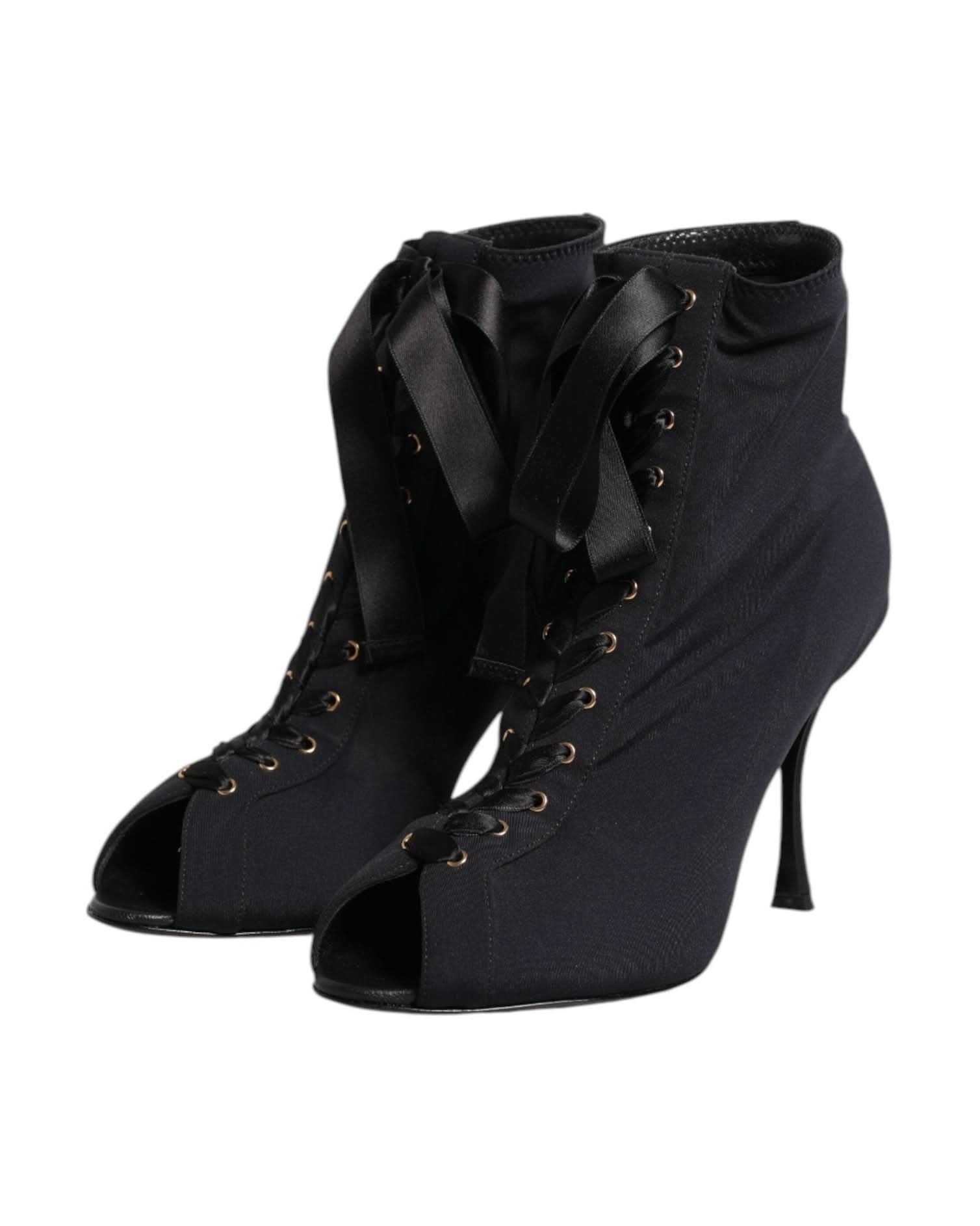 Dolce & Gabbana Black Lace Stiletto Heels Up Boots Shoes Boots
