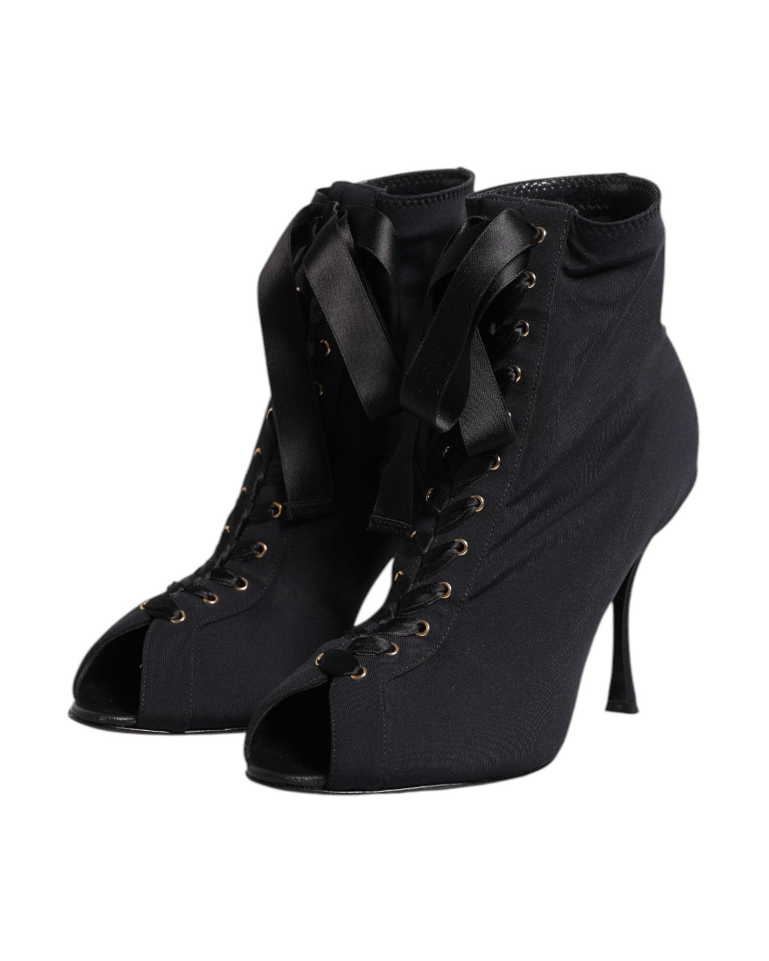 Dolce & Gabbana Black Lace Stiletto Heels Up Boots Shoes Boots