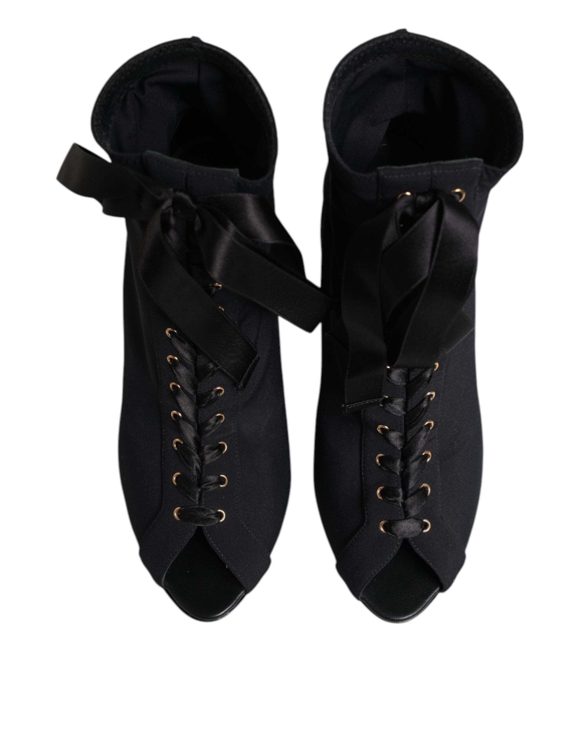Dolce & Gabbana Black Lace Stiletto Heels Up Boots Shoes Glam Steals