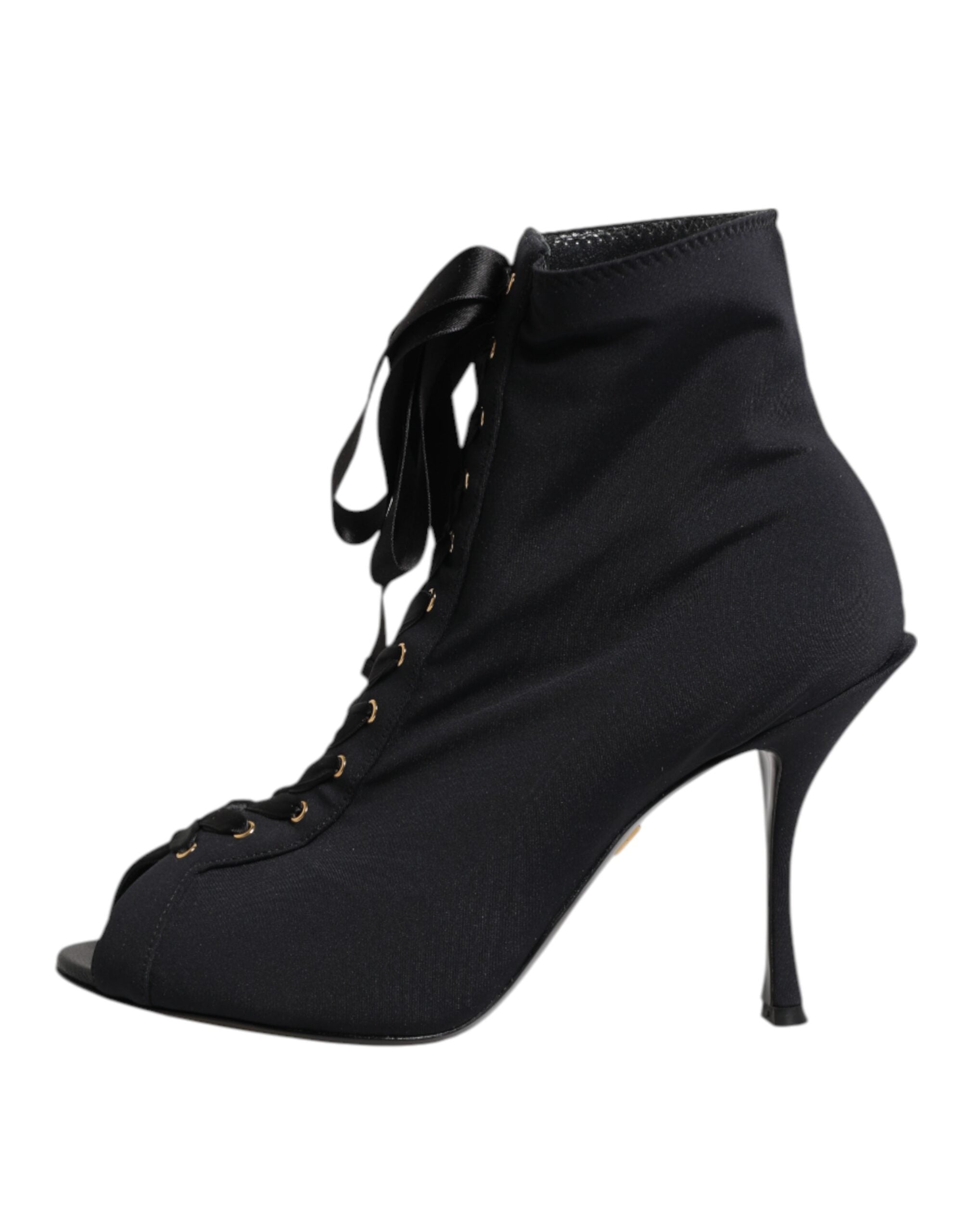 Dolce & Gabbana Black Lace Stiletto Heels Up Boots Shoes Glam Steals