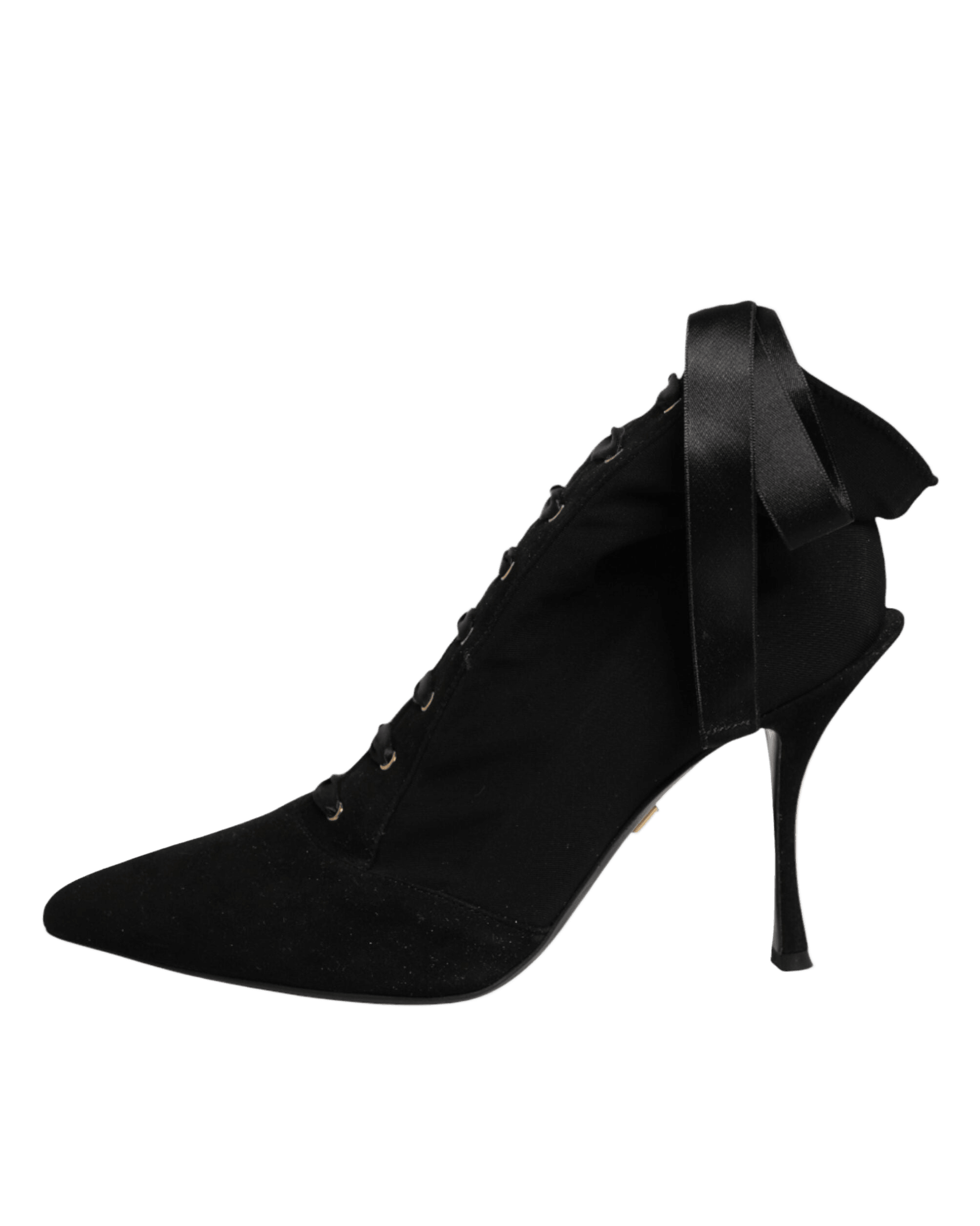 Dolce & Gabbana Black Lace Stiletto Heels Up Boots Shoes Glam Steals