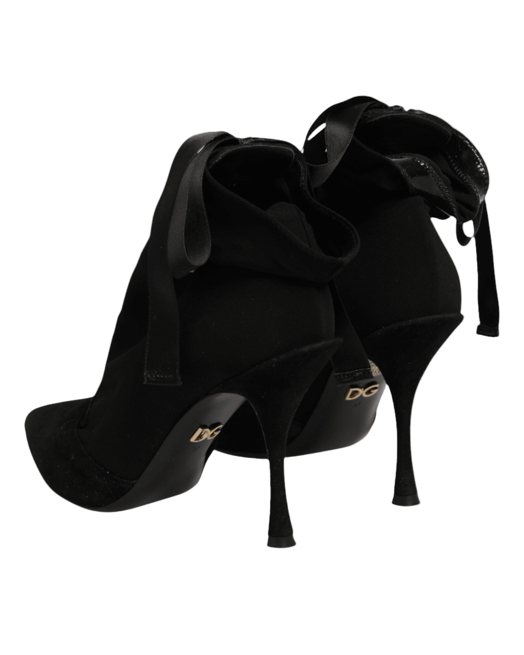 Dolce & Gabbana Black Lace Stiletto Heels Up Boots Shoes Glam Steals