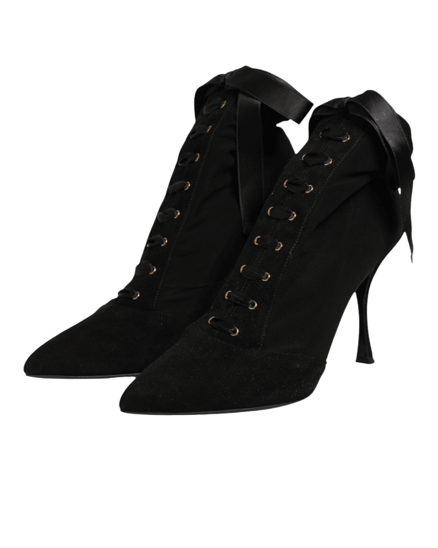 Dolce & Gabbana Black Lace Stiletto Heels Up Boots Shoes Glam Steals