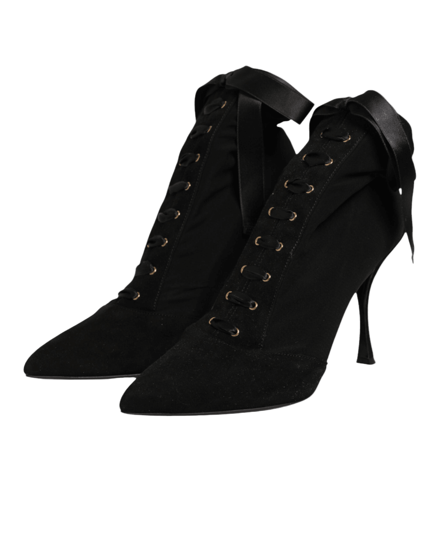 Dolce & Gabbana Black Lace Stiletto Heels Up Boots Shoes Boots