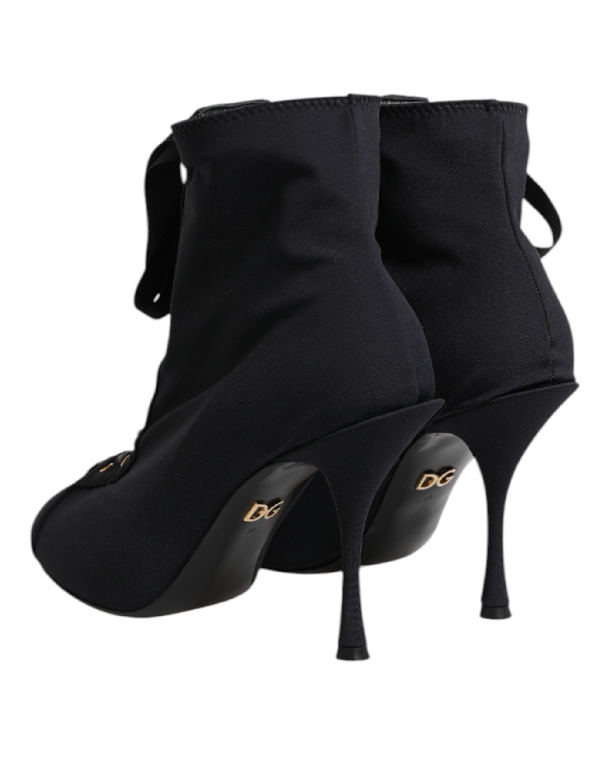 Dolce & Gabbana Black Lace Stiletto Heels Up Boots Shoes Glam Steals