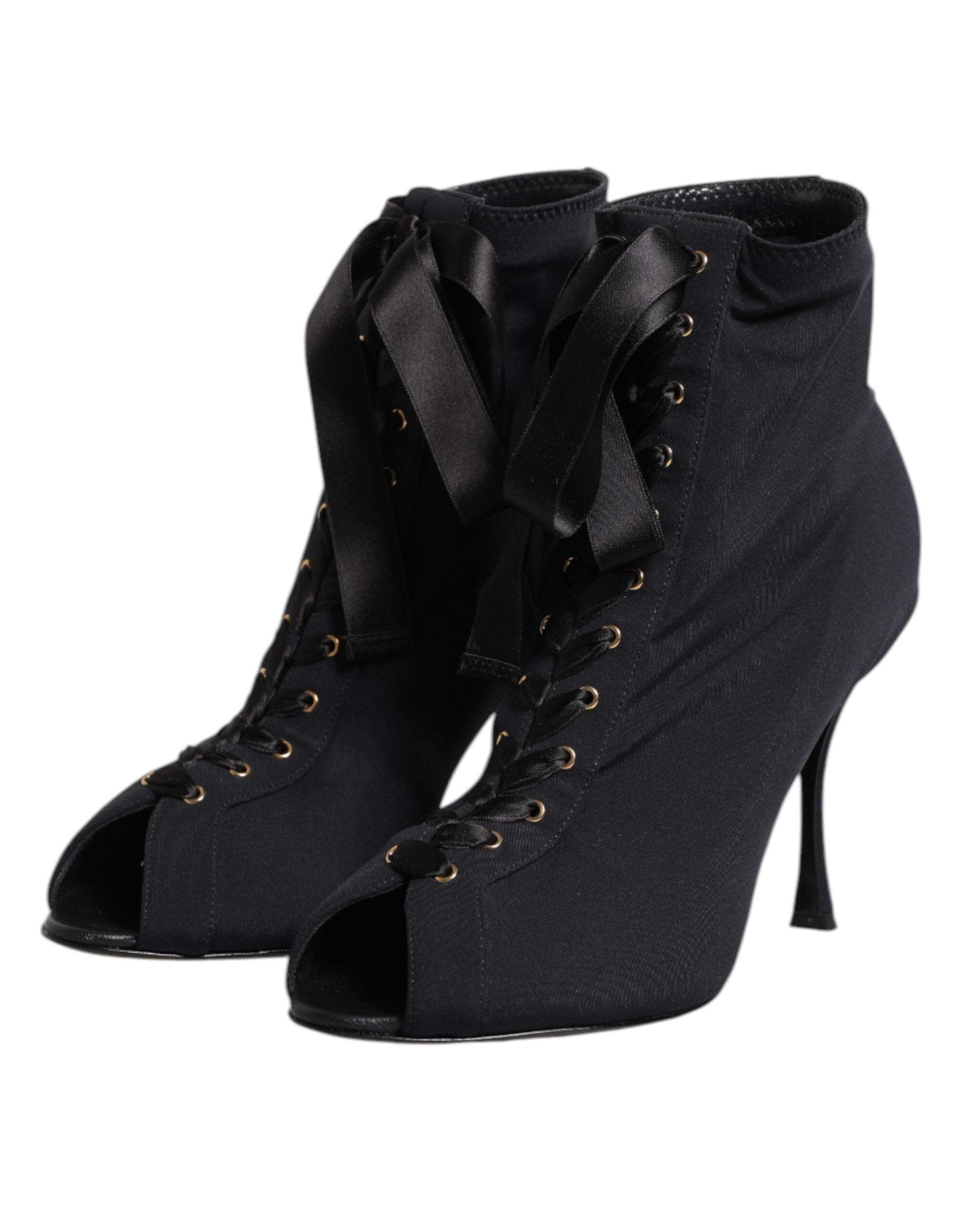 Dolce & Gabbana Black Lace Stiletto Heels Up Boots Shoes Glam Steals
