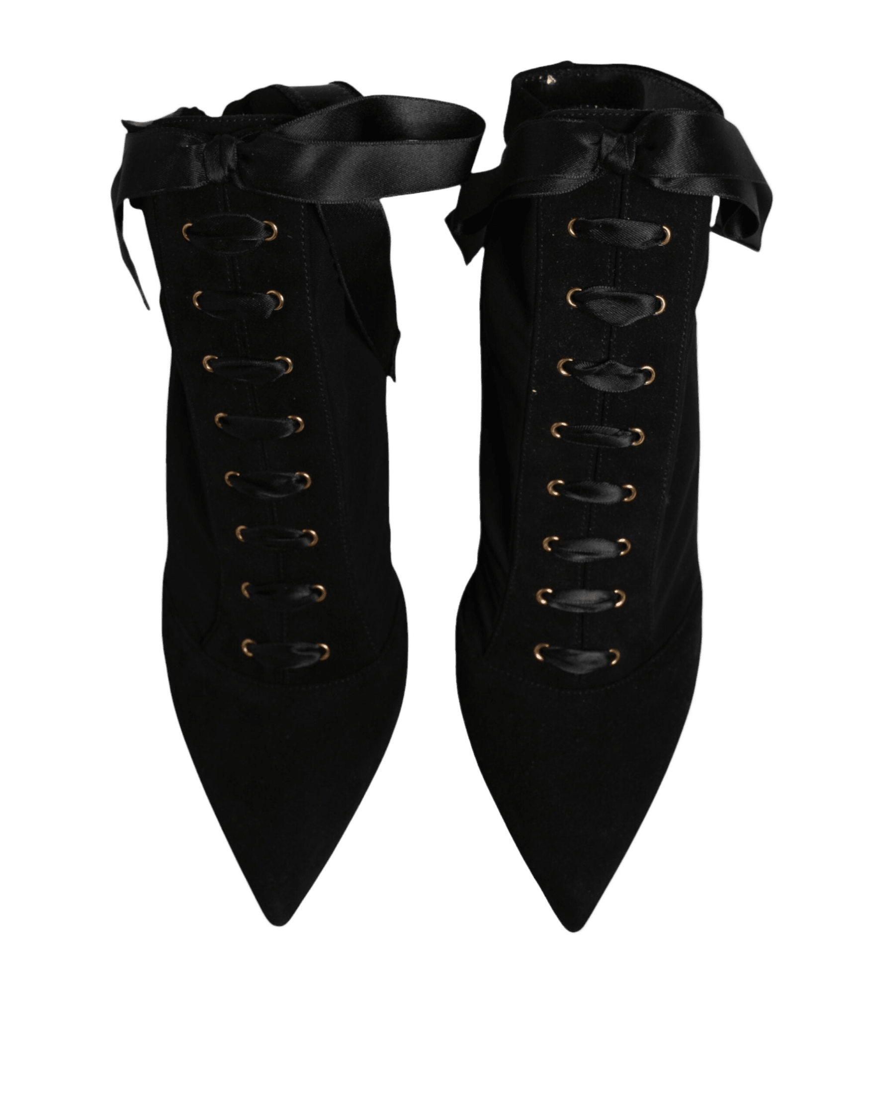 Dolce & Gabbana Black Lace Stiletto Heels Up Boots Shoes Glam Steals