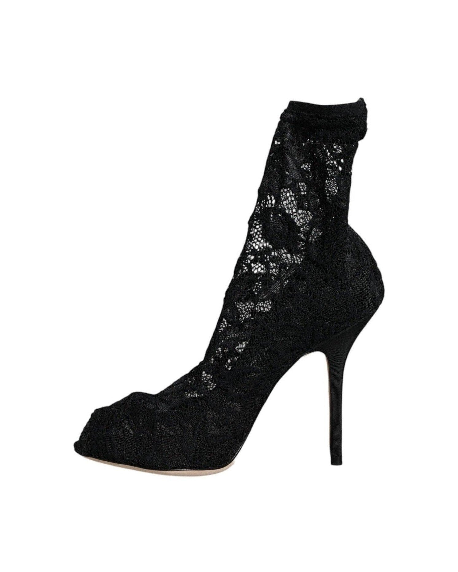 Dolce & Gabbana Black Lace Stretch Heels Mid Calf Boot Shoes Boots