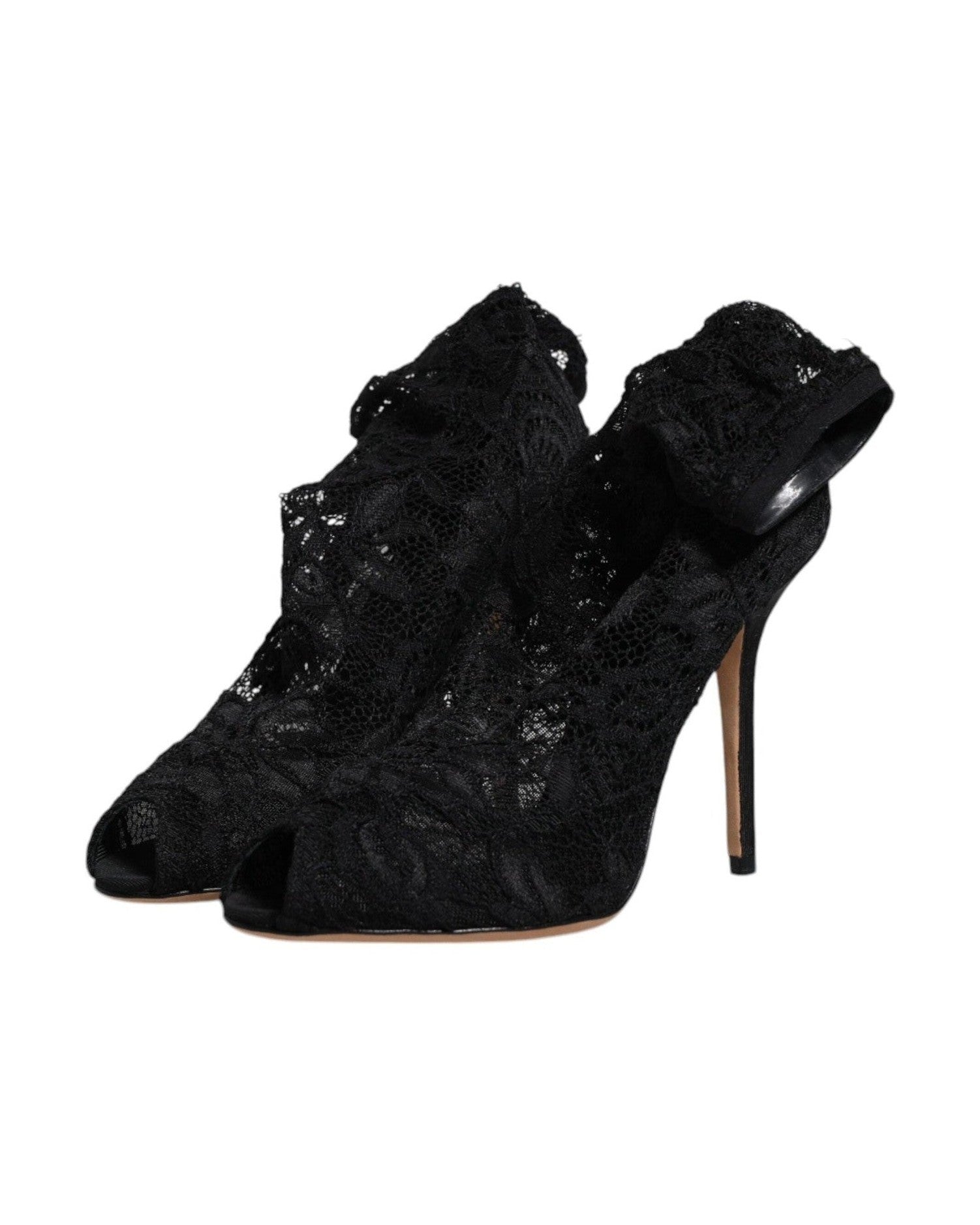 Dolce & Gabbana Black Lace Stretch Heels Mid Calf Boots Shoes Boots