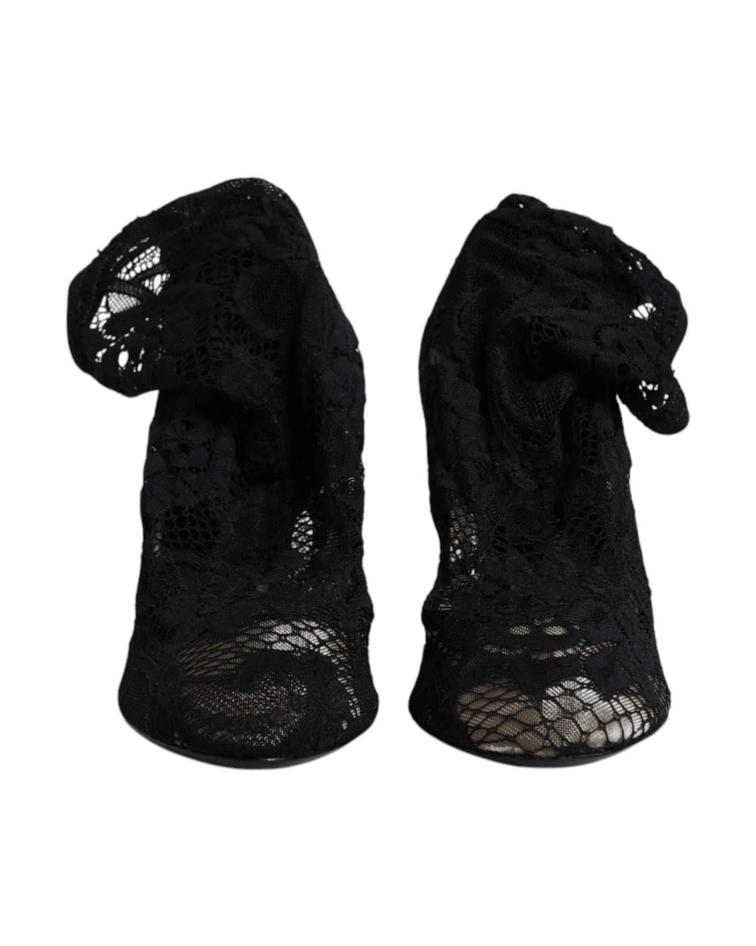 Dolce & Gabbana Black Lace Stretch Heels Mid Calf Boots Shoes Boots