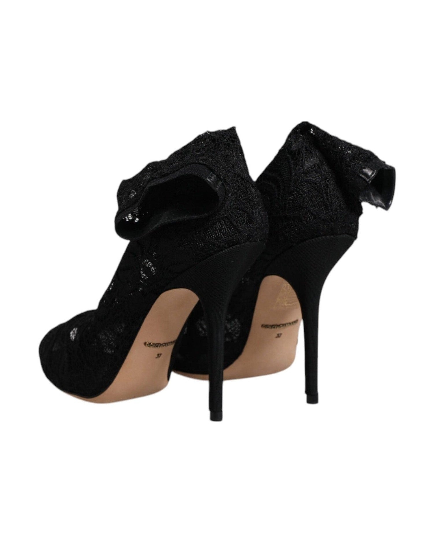 Dolce & Gabbana Black Lace Stretch Heels Mid Calf Boots Shoes Boots