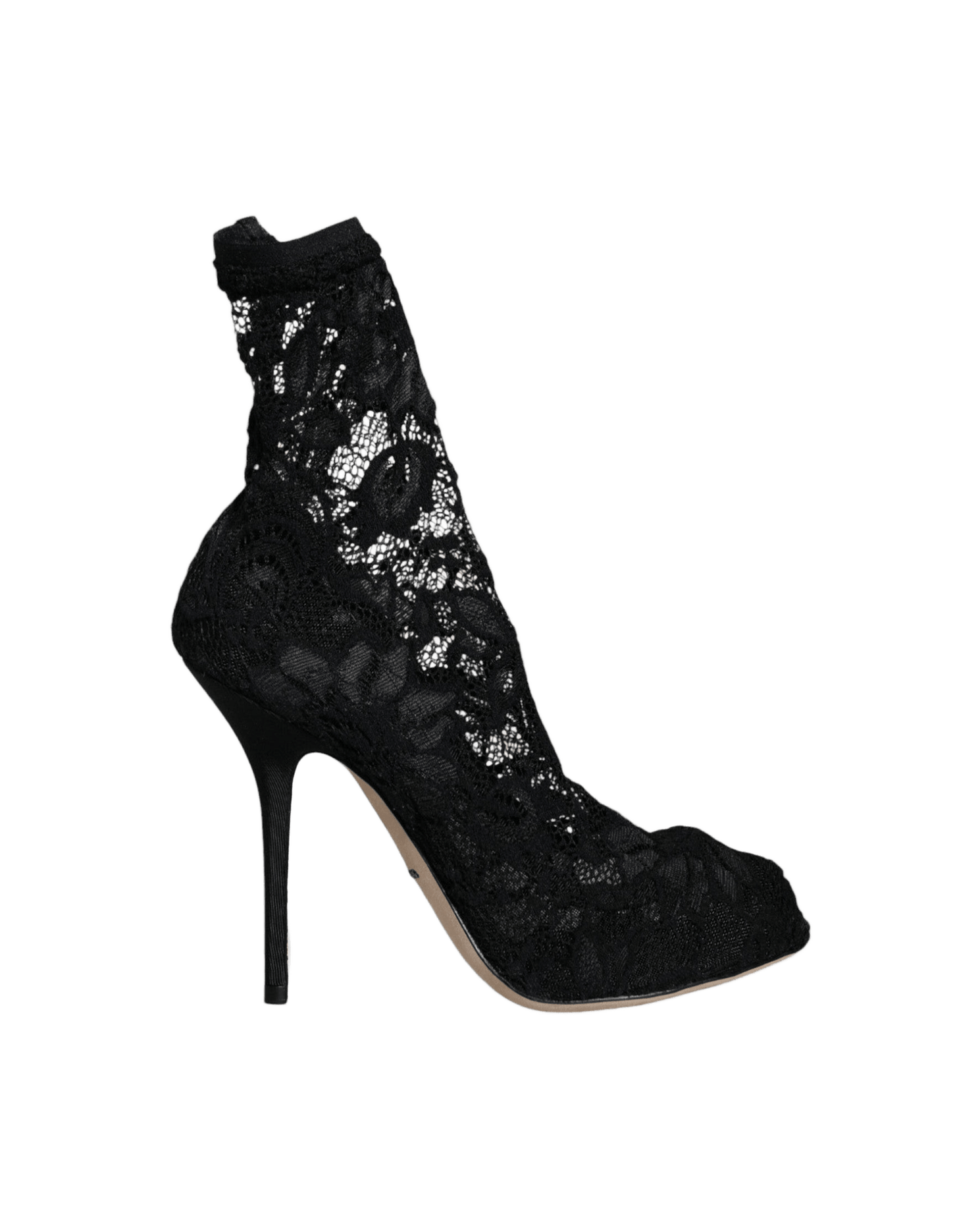 Dolce & Gabbana Black Lace Stretch Heels Mid Calf Boot Shoes Boots
