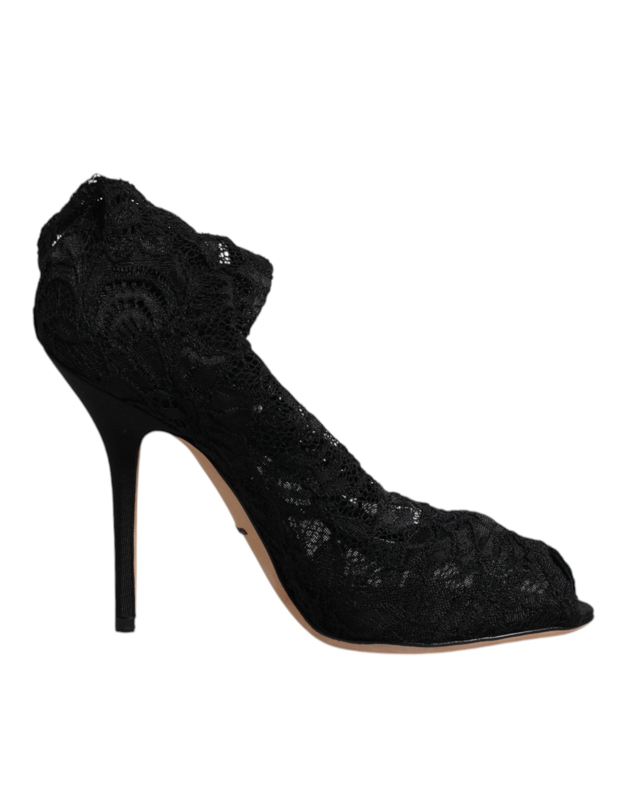 Dolce & Gabbana Black Lace Stretch Heels Mid Calf Boots Shoes Glam Steals