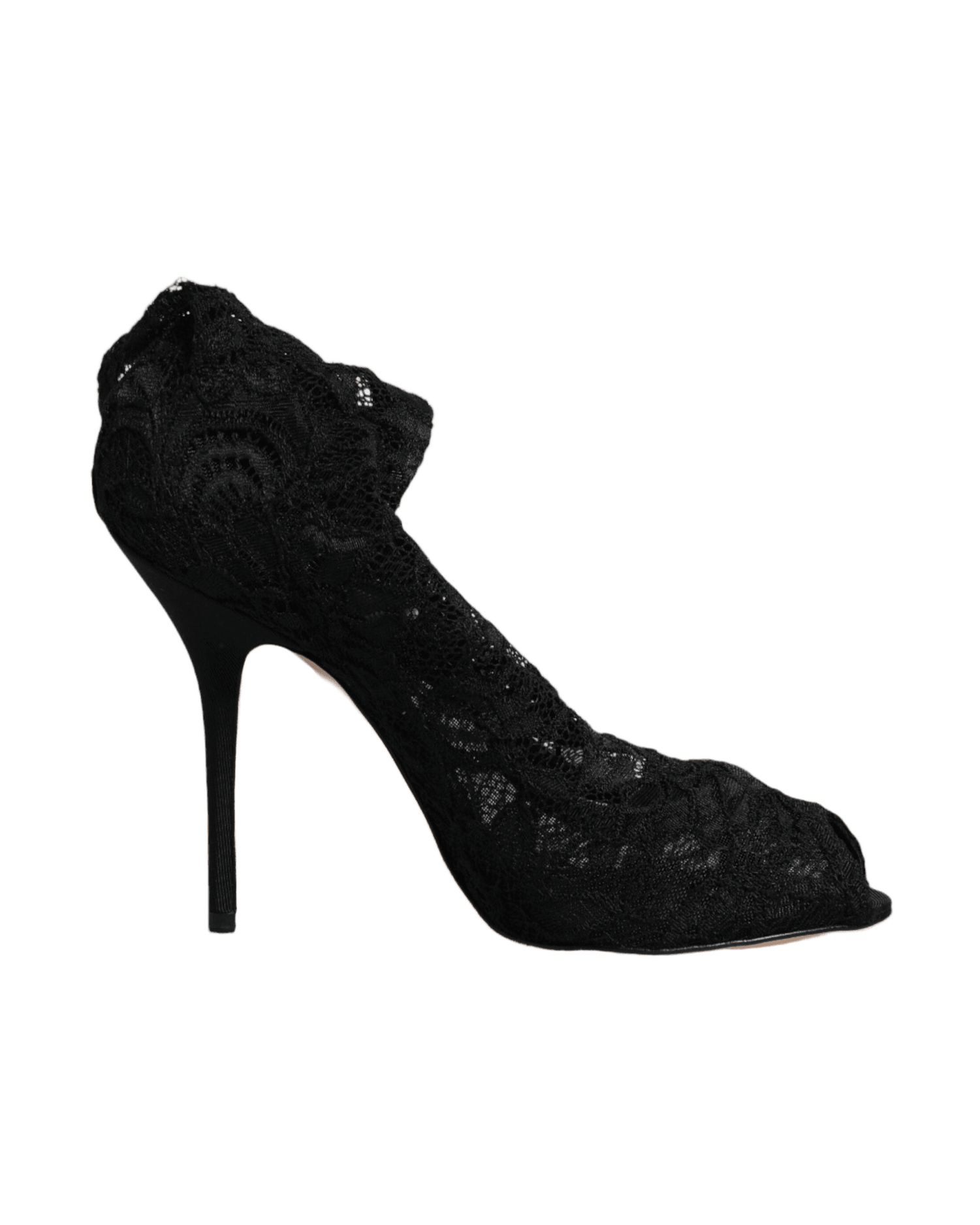 Dolce & Gabbana Black Lace Stretch Heels Mid Calf Boots Shoes Boots