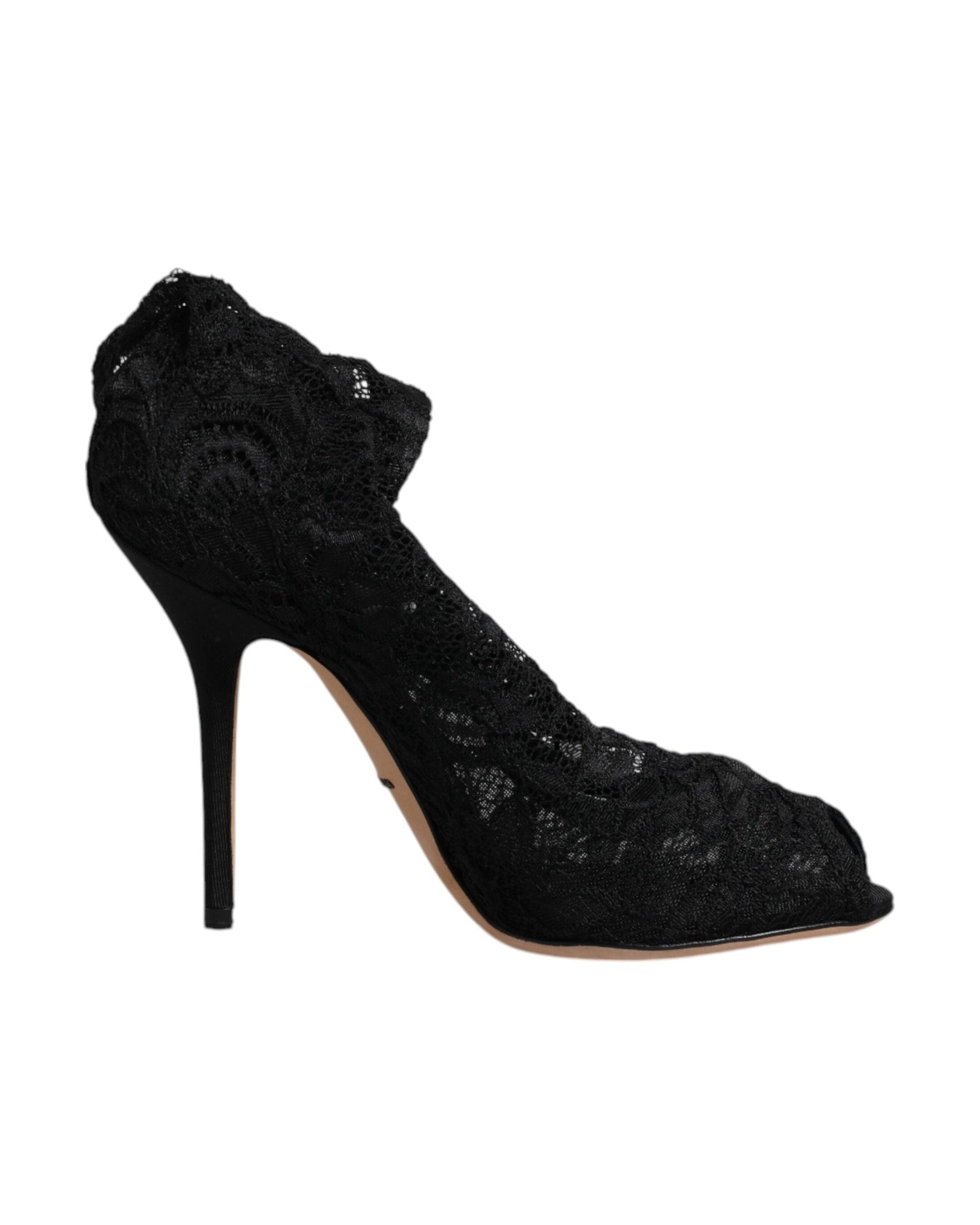 Dolce & Gabbana Black Lace Stretch Heels Mid Calf Boots Shoes Glam Steals