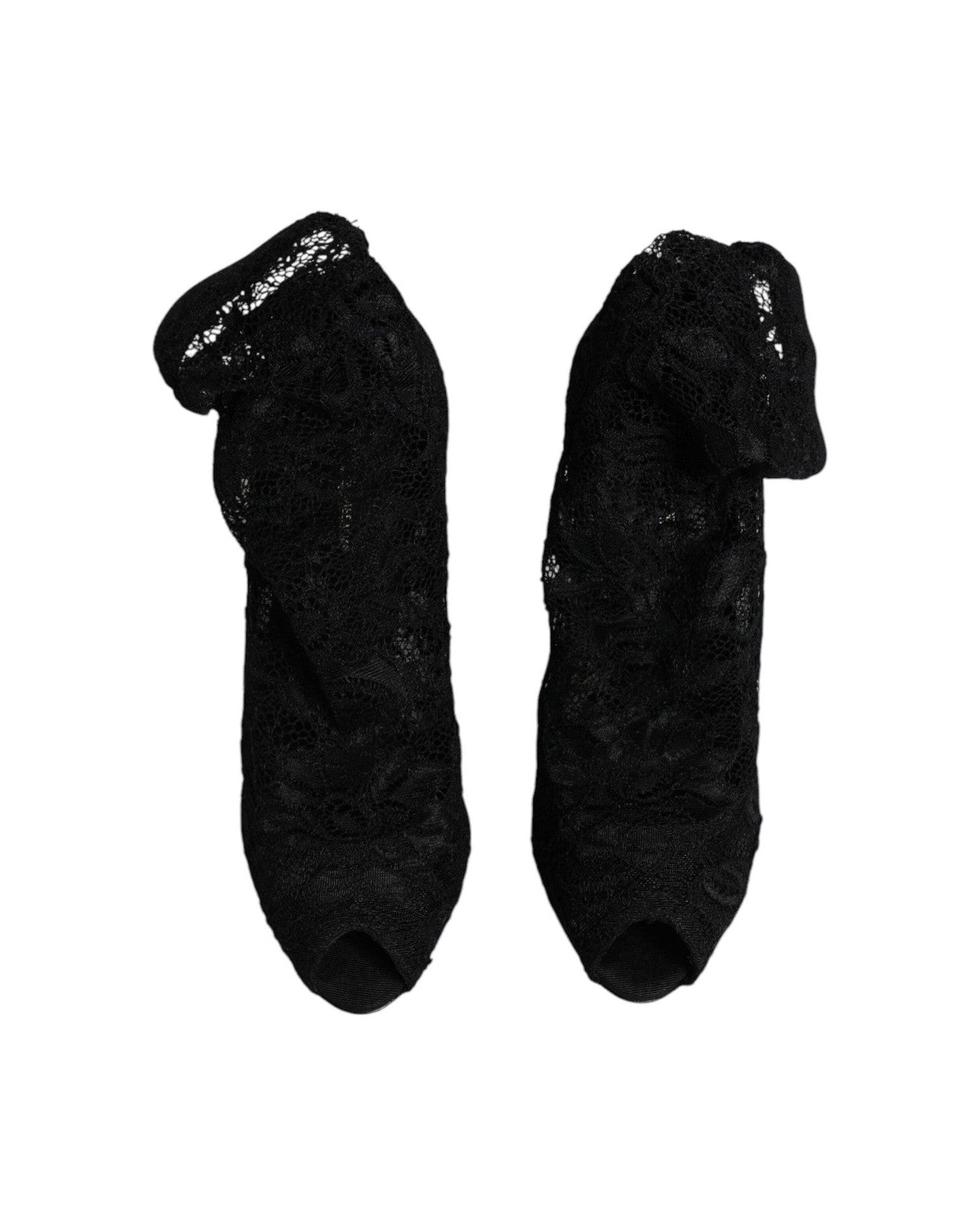 Dolce & Gabbana Black Lace Stretch Heels Mid Calf Boots Shoes Glam Steals