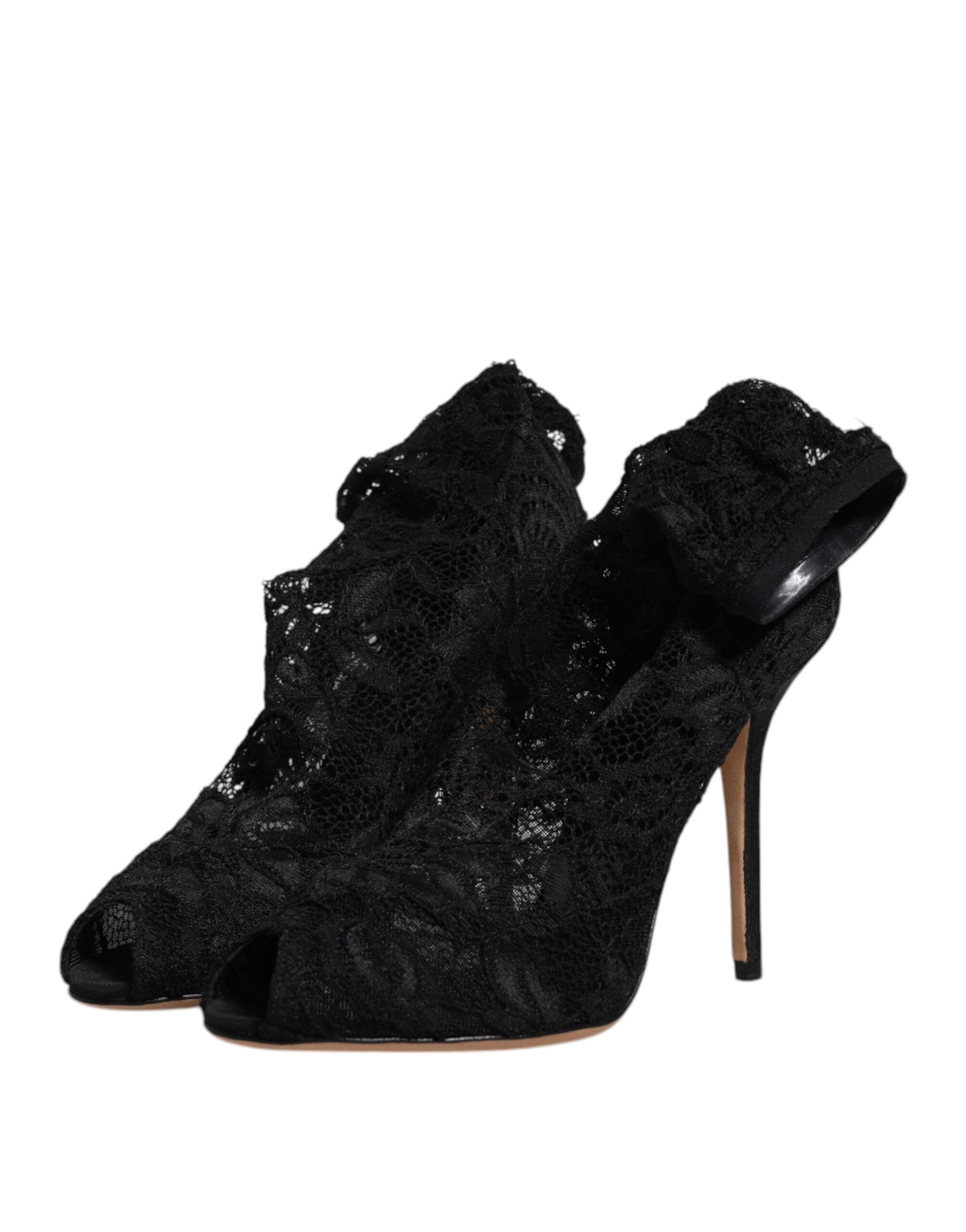 Dolce & Gabbana Black Lace Stretch Heels Mid Calf Boots Shoes Glam Steals