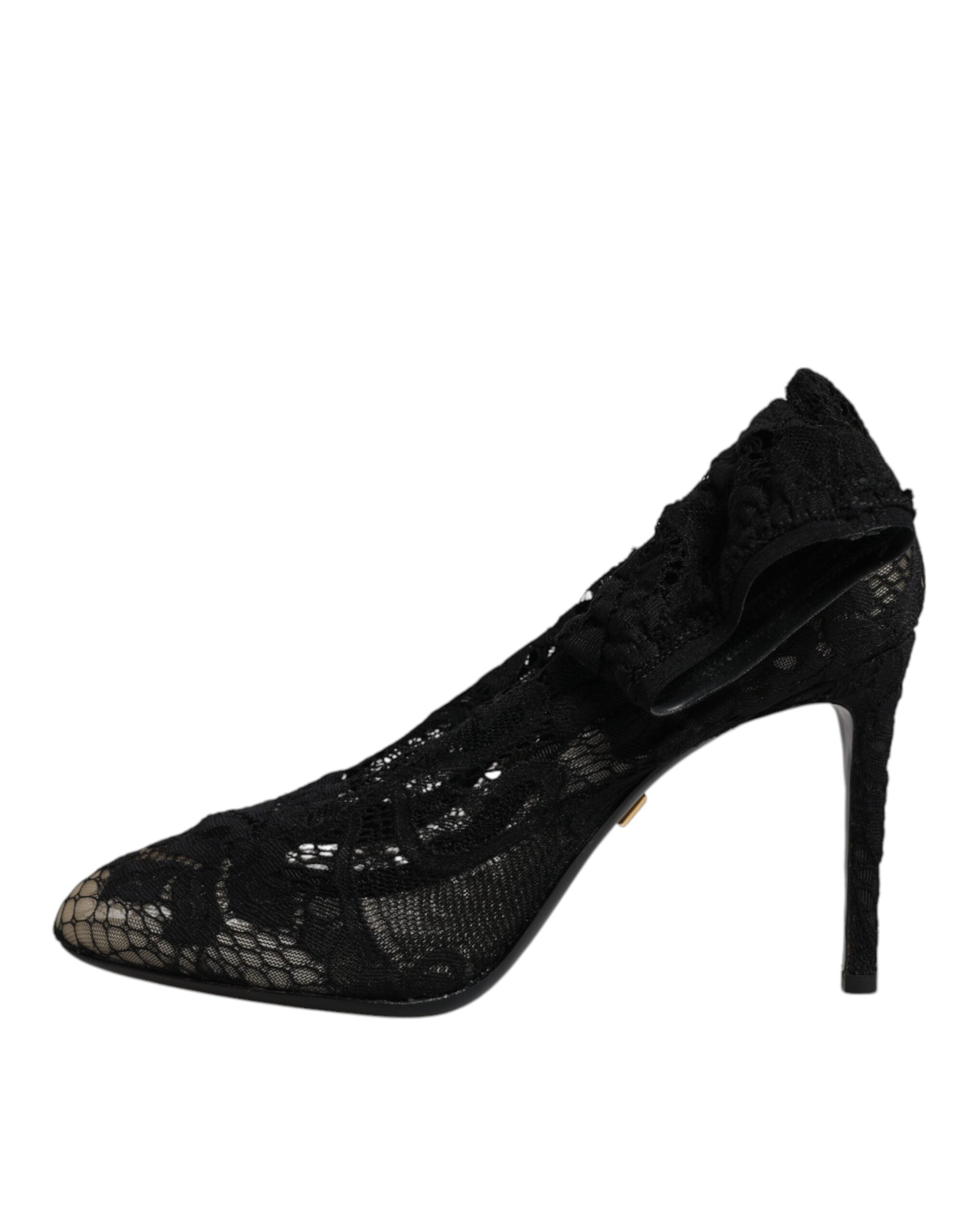 Dolce & Gabbana Black Lace Stretch Heels Mid Calf Boots Shoes Glam Steals