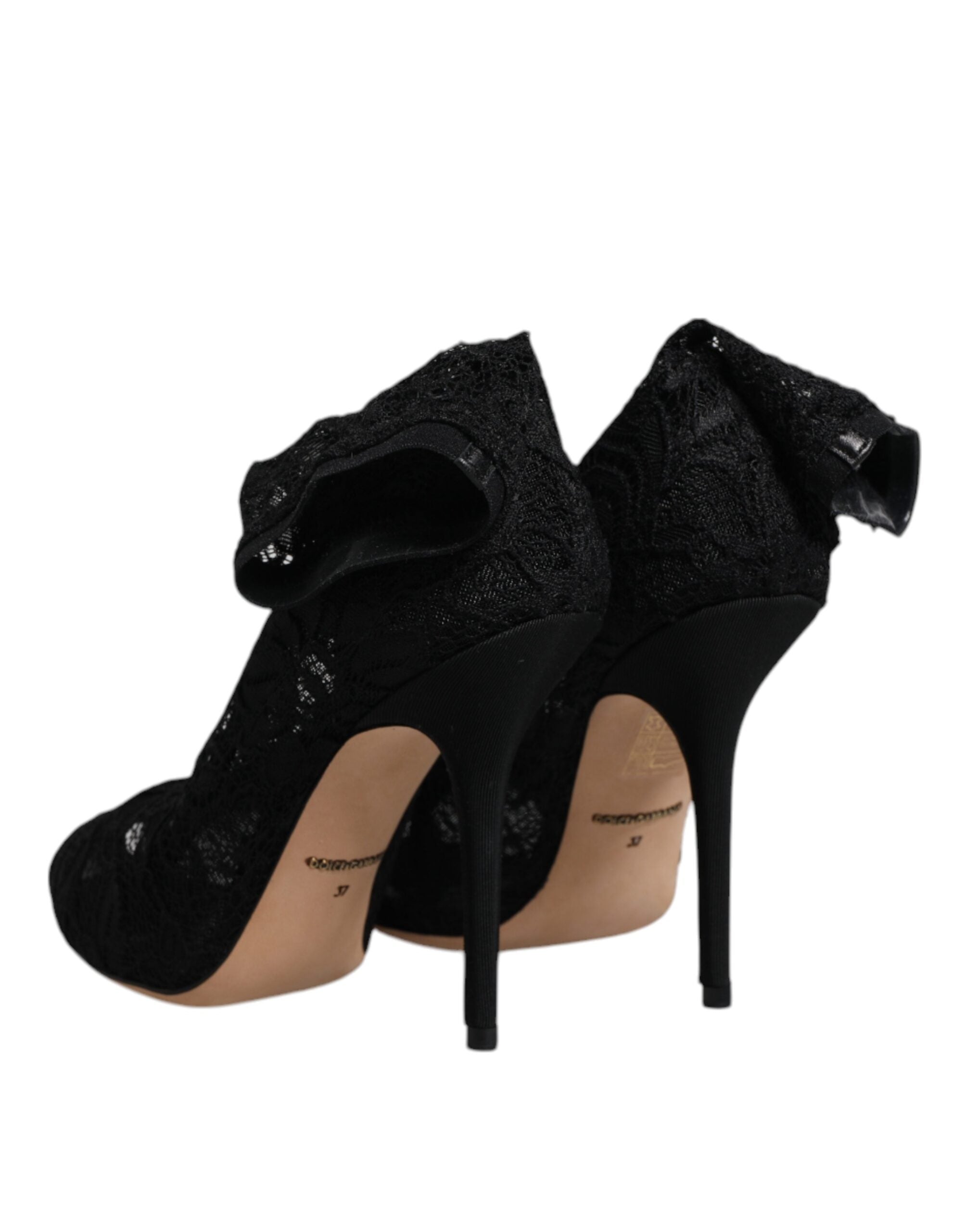 Dolce & Gabbana Black Lace Stretch Heels Mid Calf Boots Shoes Glam Steals