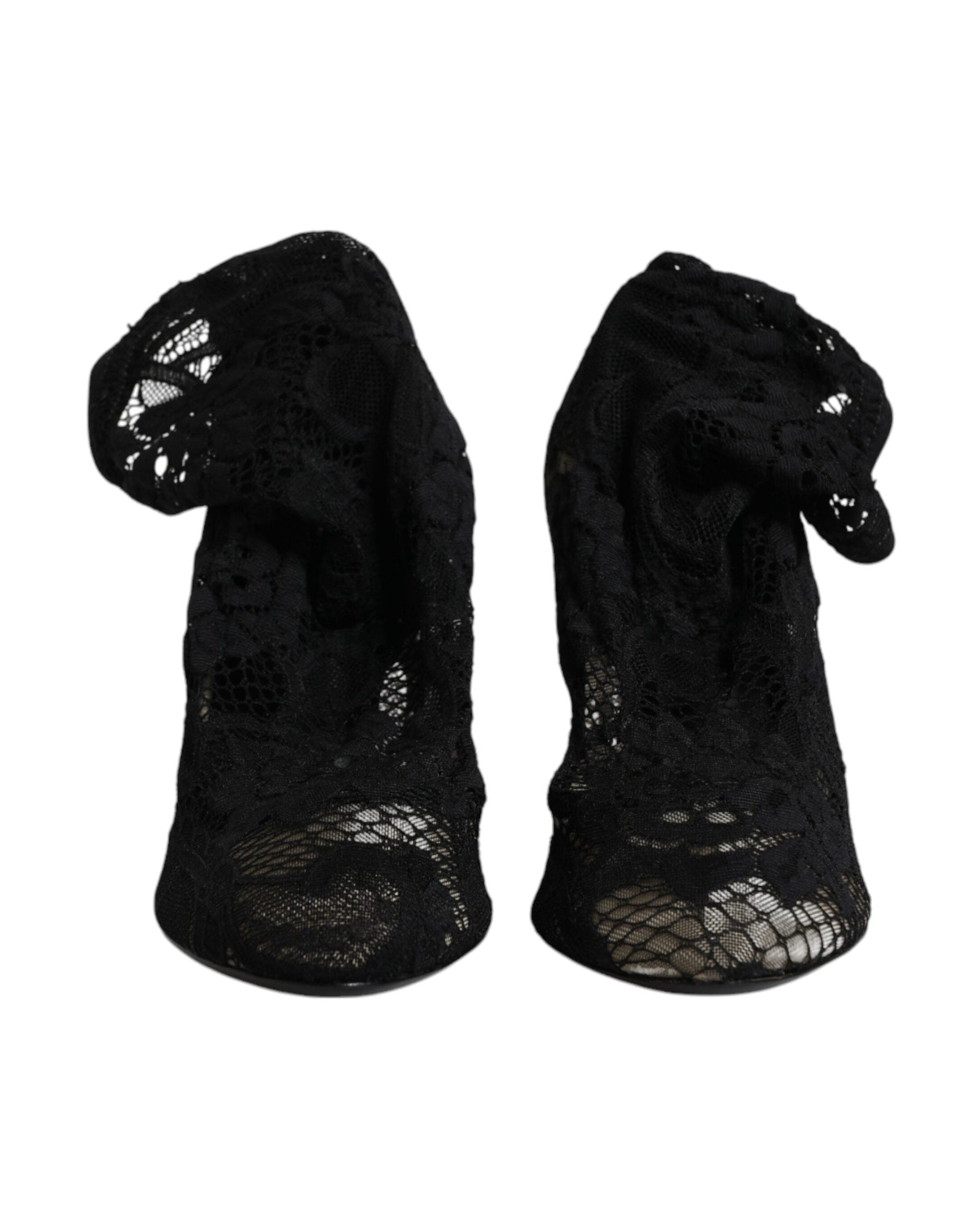 Dolce & Gabbana Black Lace Stretch Heels Mid Calf Boots Shoes Glam Steals