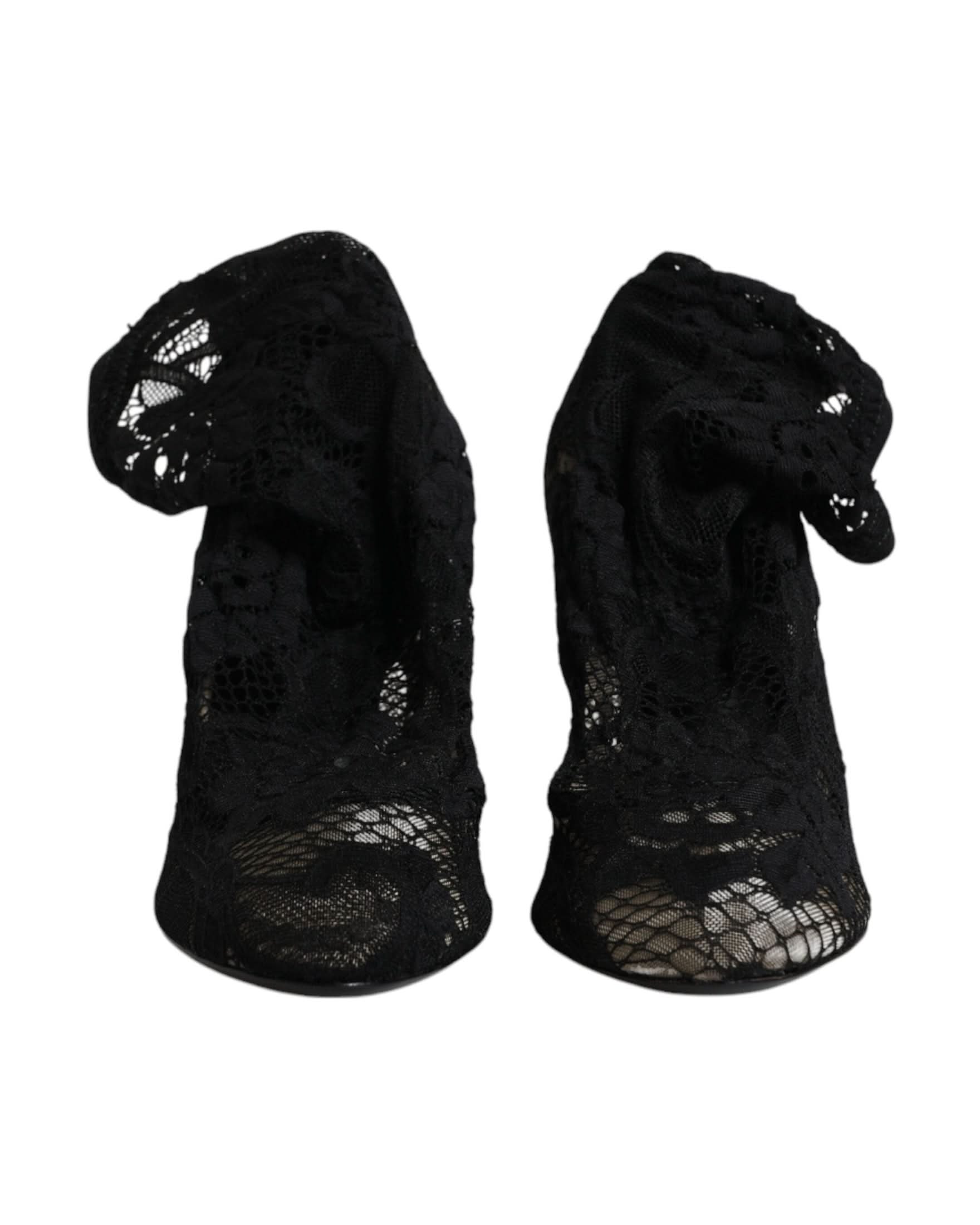 Dolce & Gabbana Black Lace Stretch Heels Mid Calf Boots Shoes Boots