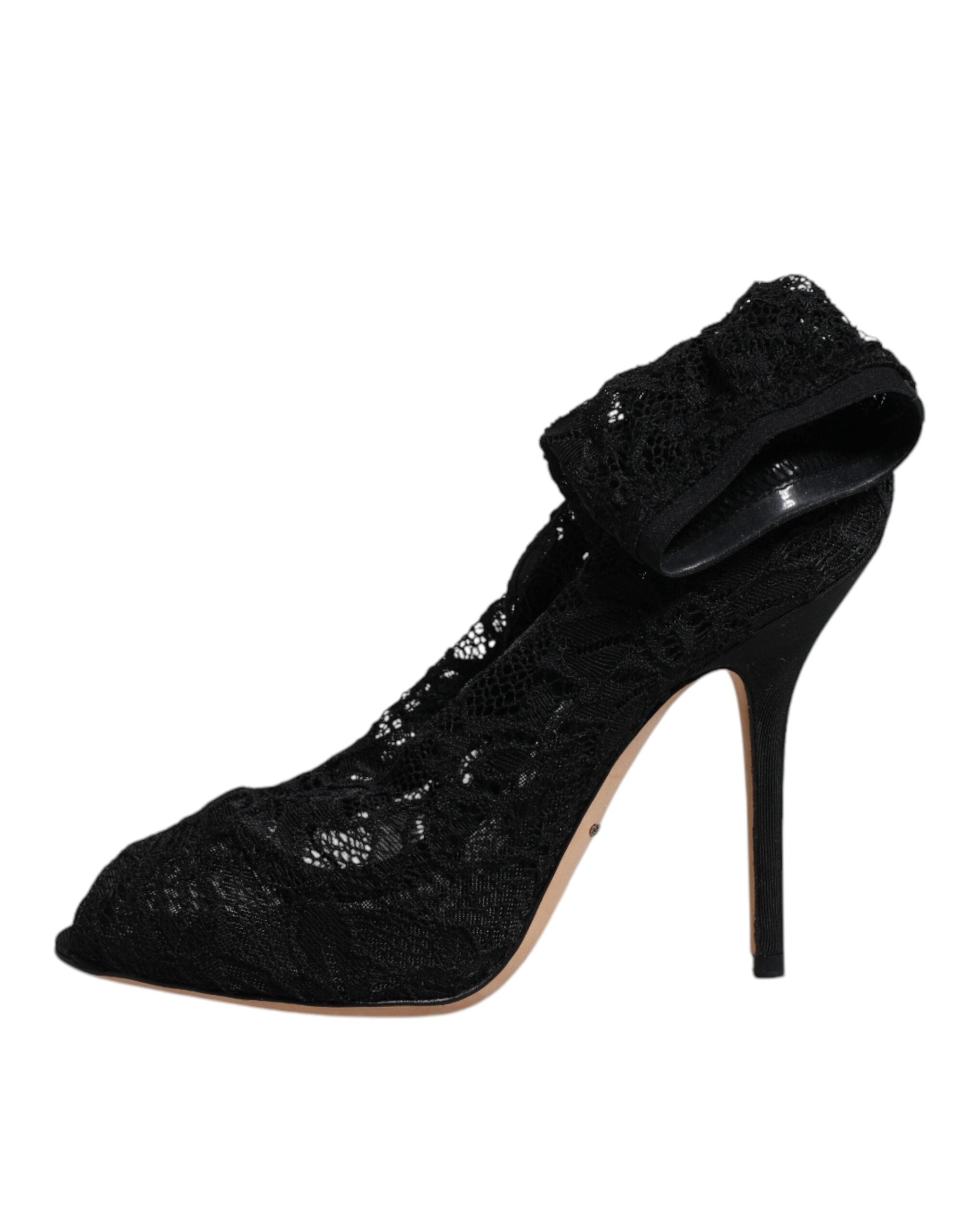 Dolce & Gabbana Black Lace Stretch Heels Mid Calf Boots Shoes Glam Steals