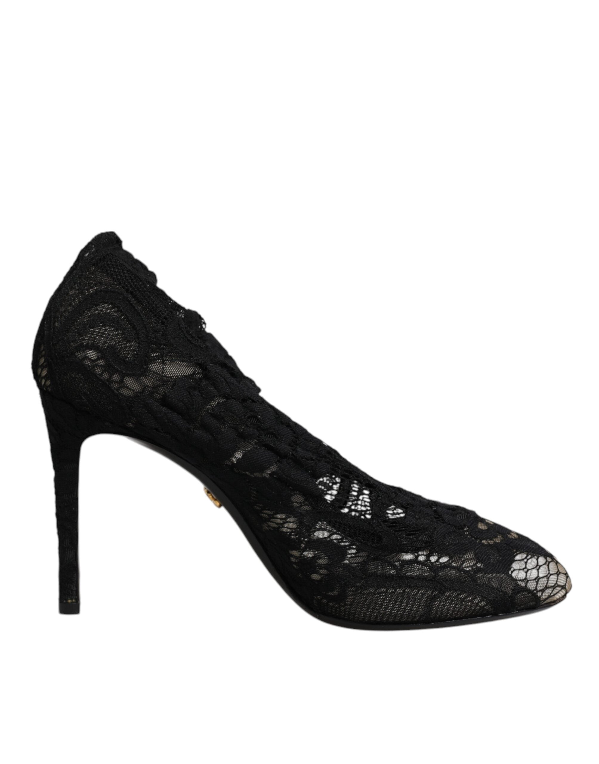 Dolce & Gabbana Black Lace Stretch Heels Mid Calf Boots Shoes Glam Steals