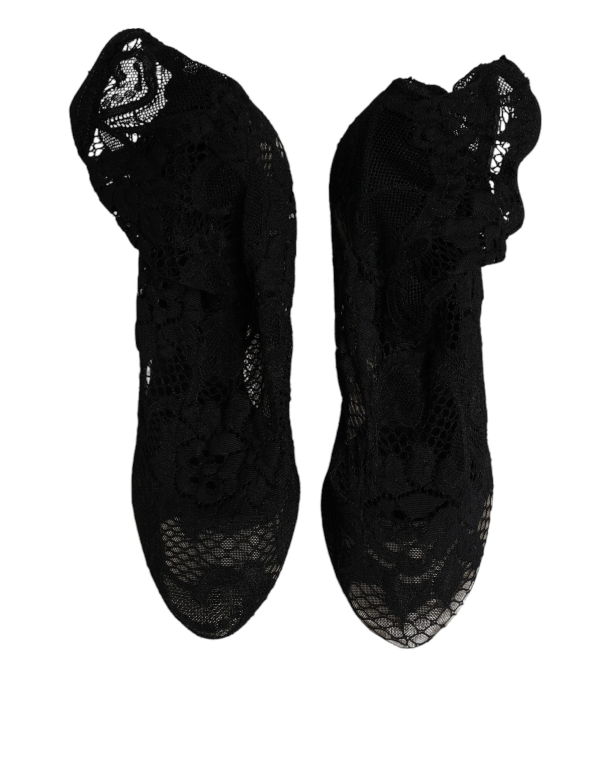 Dolce & Gabbana Black Lace Stretch Heels Mid Calf Boots Shoes Glam Steals