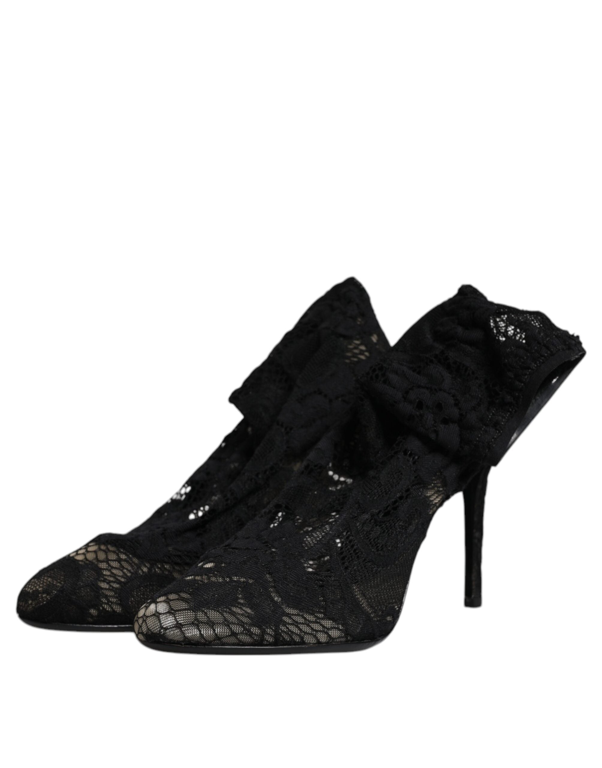 Dolce & Gabbana Black Lace Stretch Heels Mid Calf Boots Shoes Glam Steals
