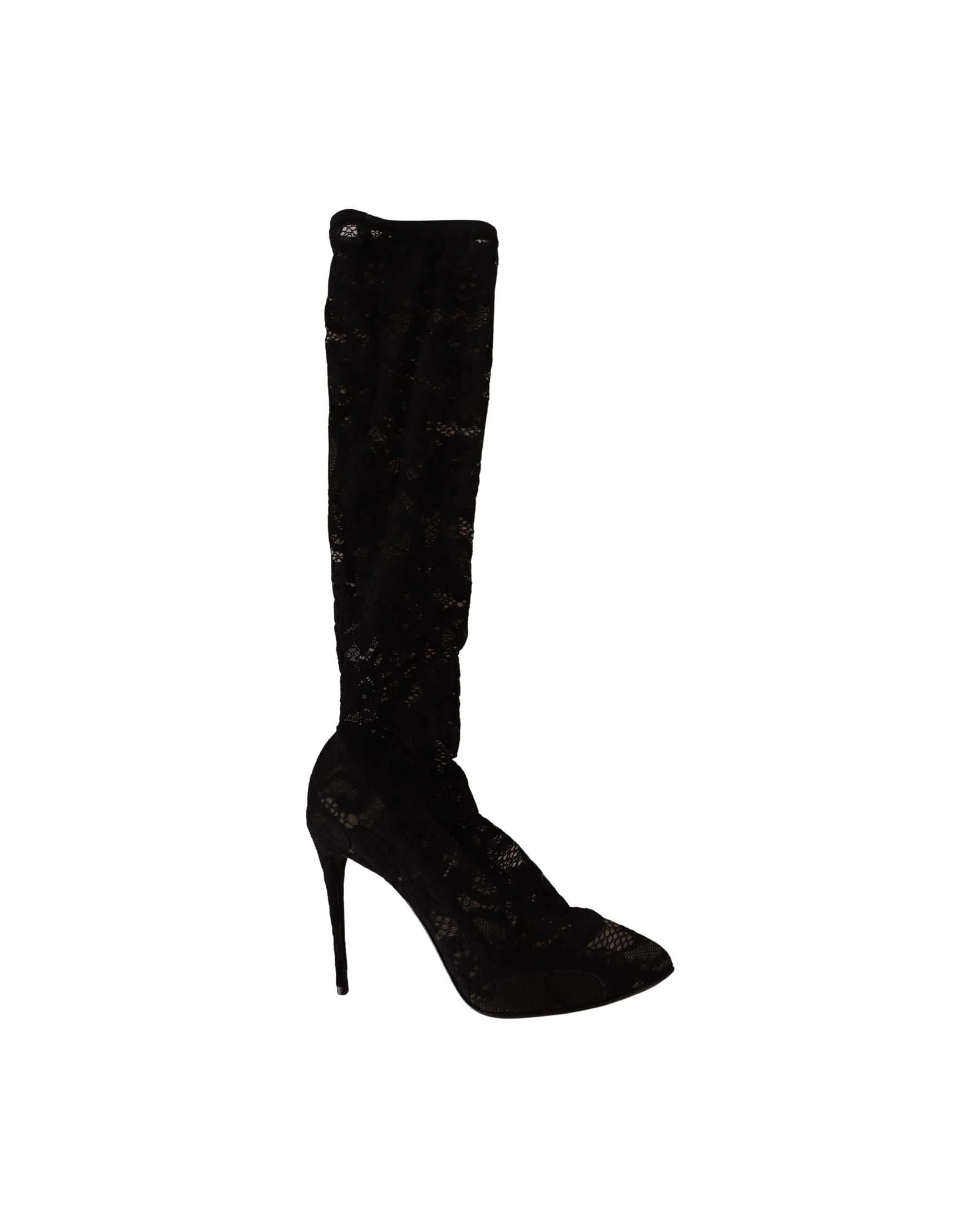Dolce & Gabbana Black Lace Stretch Socks Taormina Boots Boots