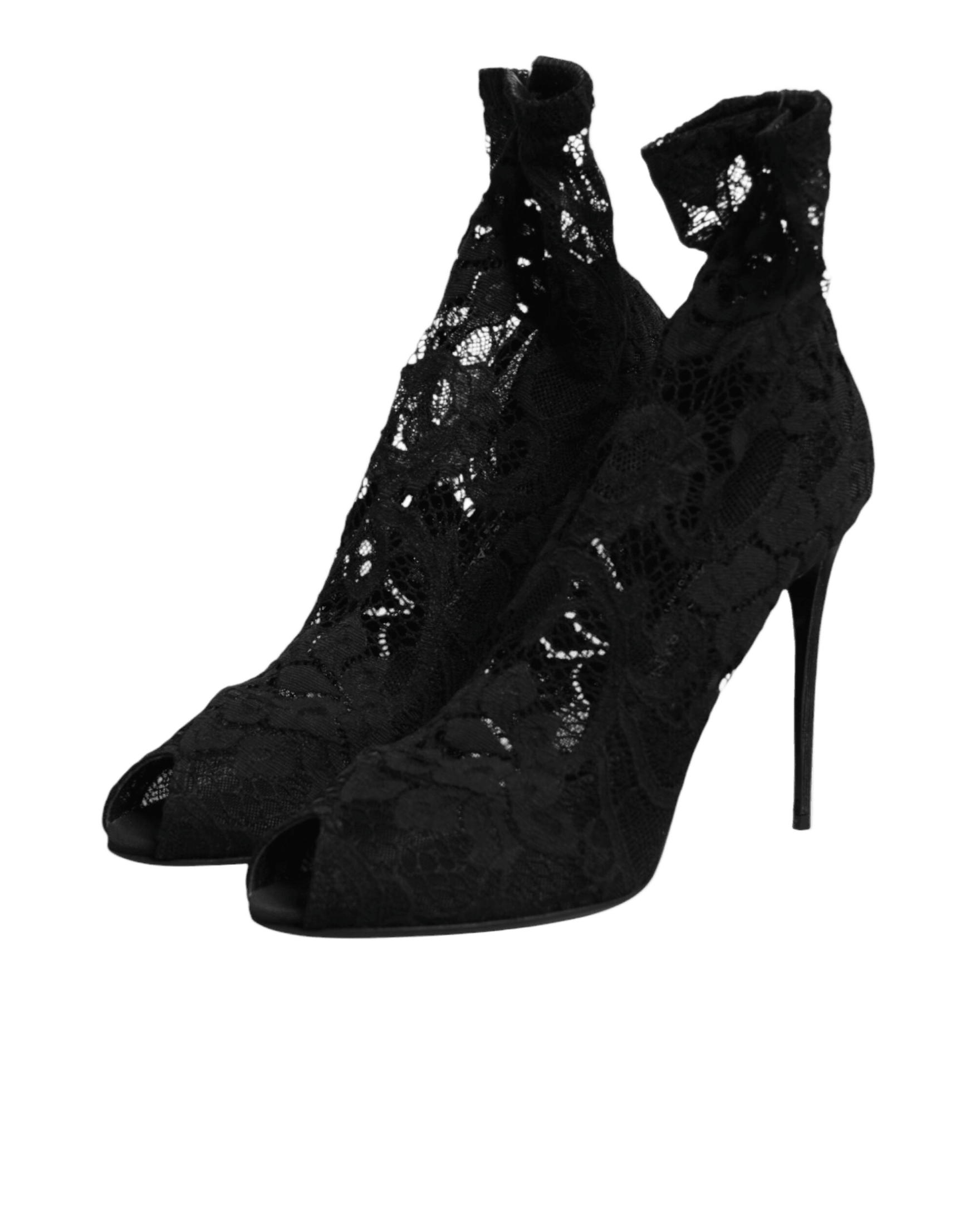 Dolce & Gabbana Black Lace Stretch Taormina Boots Shoes Glam Steals