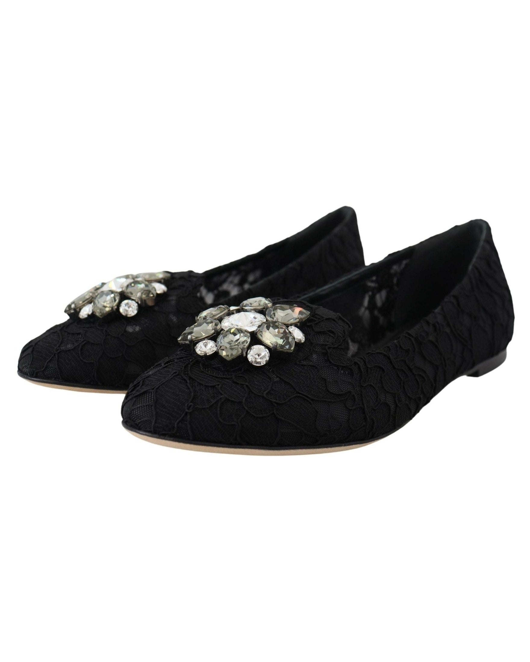 Dolce & Gabbana Black Lace Taormina Crystals Flats Flats