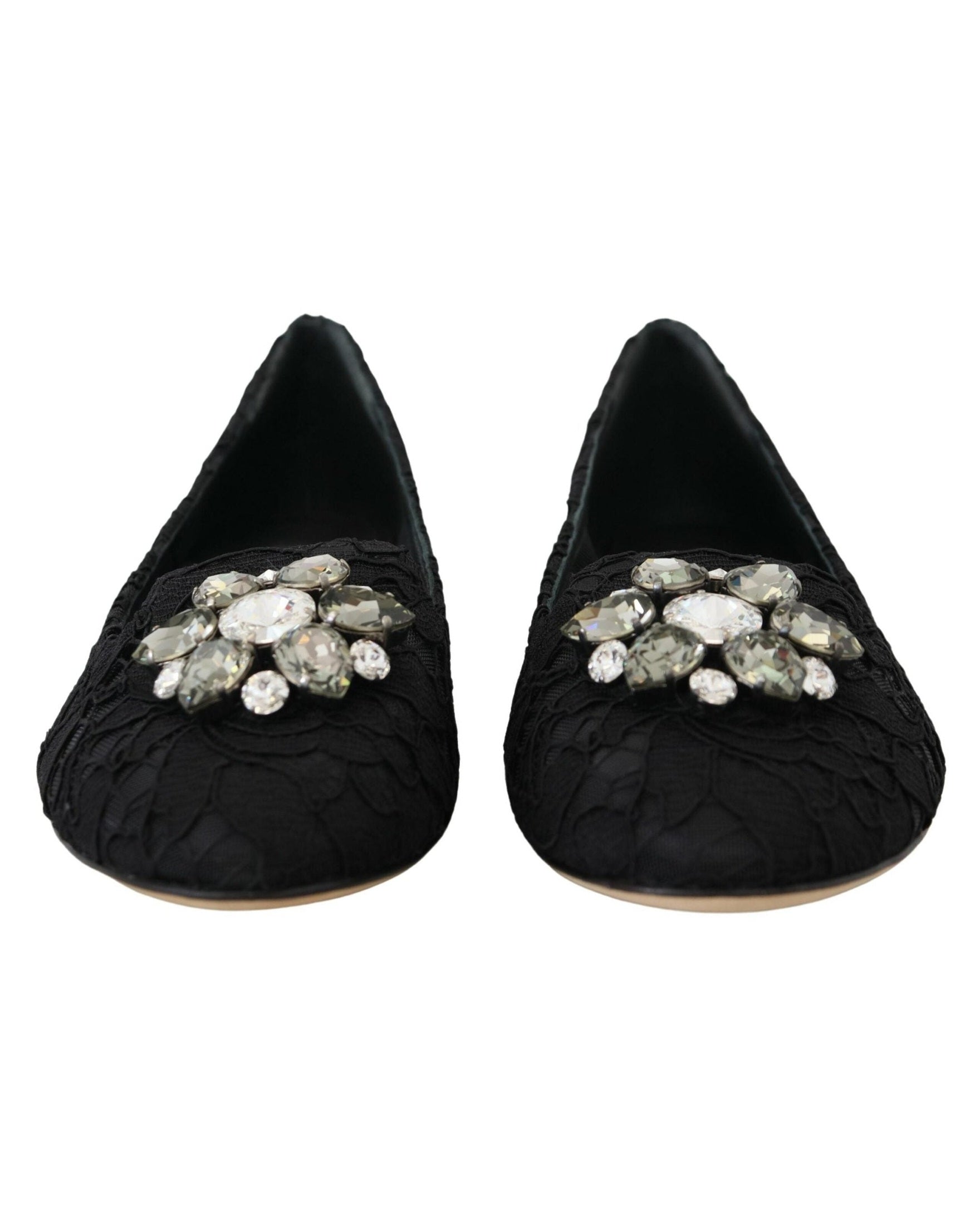 Dolce & Gabbana Black Lace Taormina Crystals Flats Flats