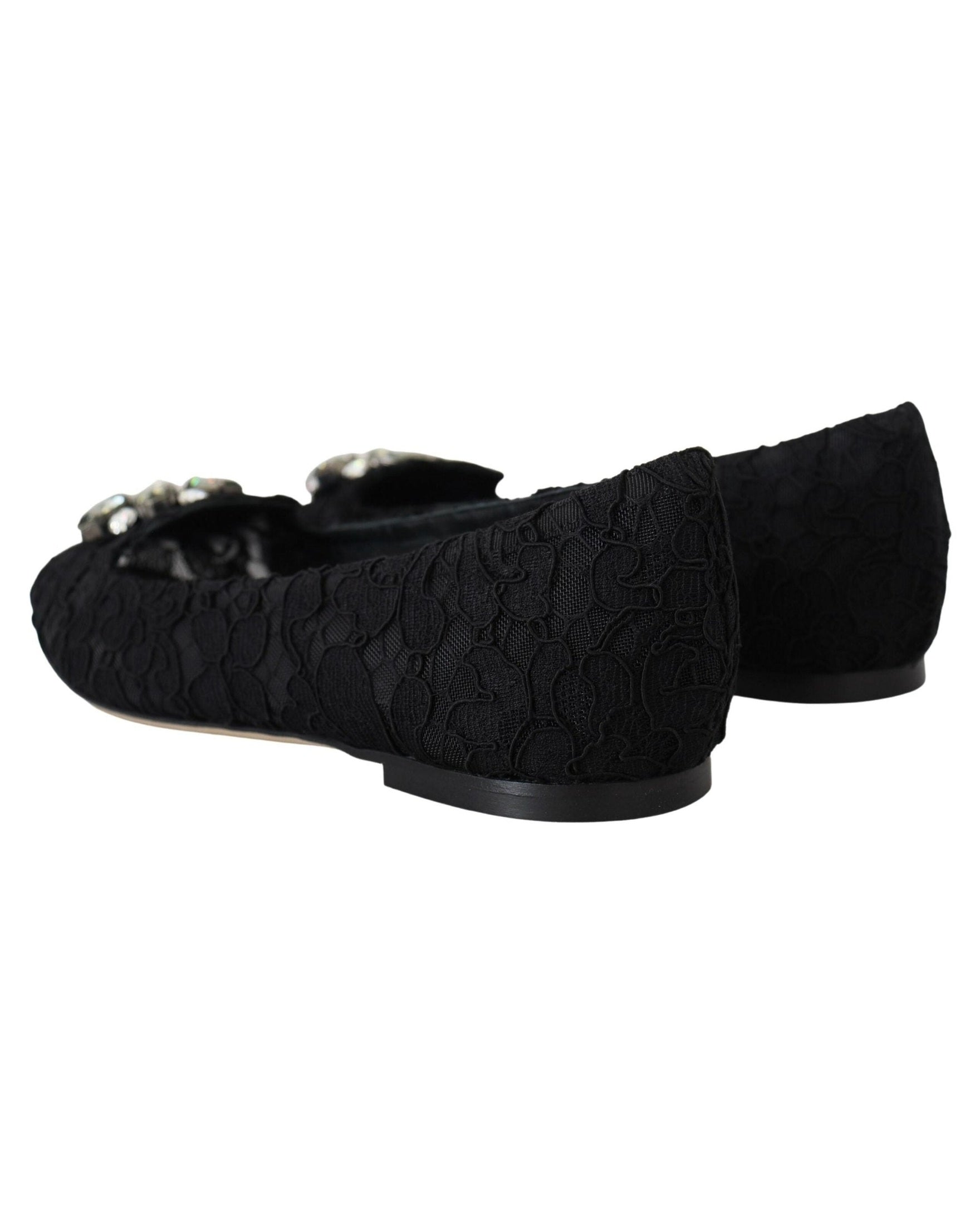 Dolce & Gabbana Black Lace Taormina Crystals Flats Flats