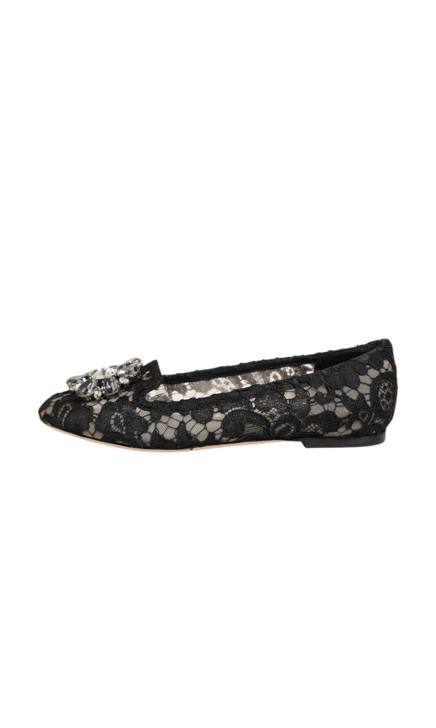 Dolce & Gabbana Black Lace Taormina Crystals Flats Shoes Glam Steals