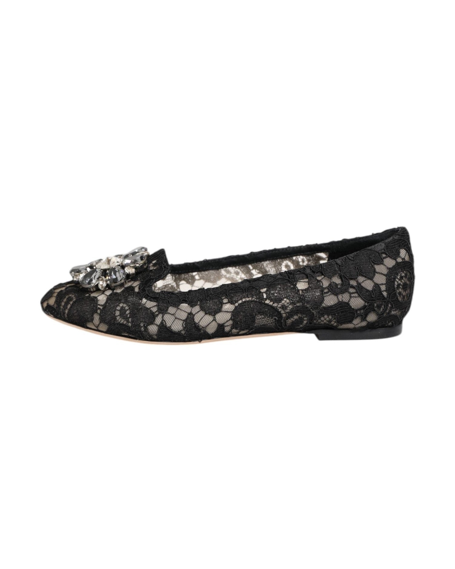 Dolce & Gabbana Black Lace Taormina Crystals Flats Shoes Glam Steals