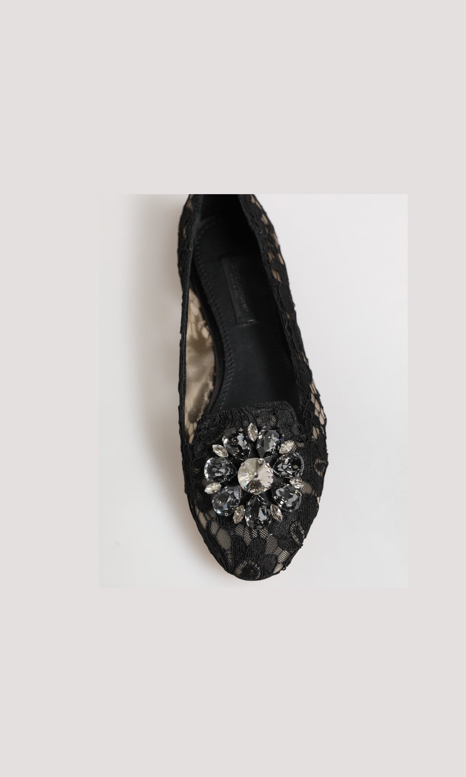 Dolce & Gabbana Black Lace Taormina Crystals Flats Shoes Glam Steals