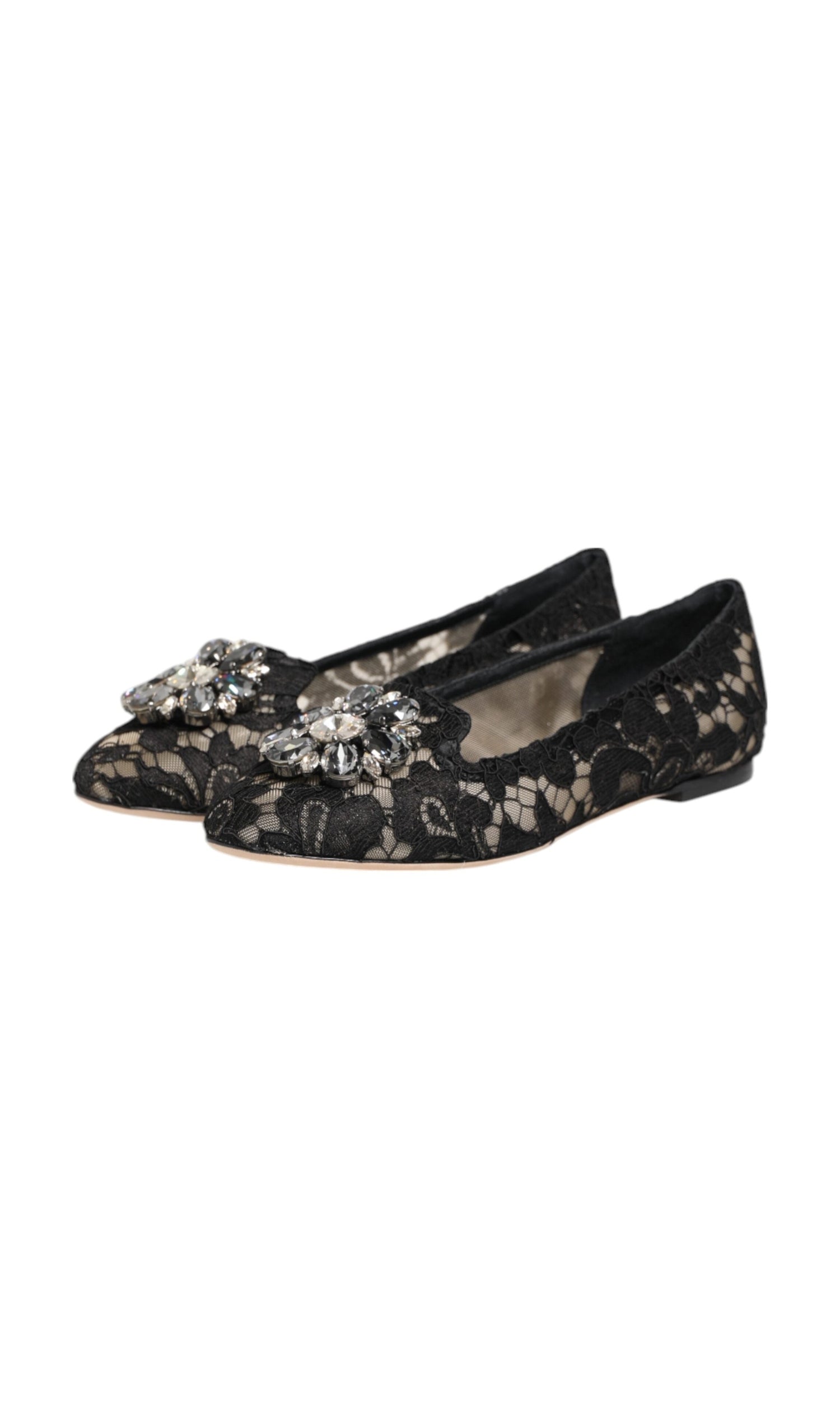 Dolce & Gabbana Black Lace Taormina Crystals Flats Shoes Glam Steals