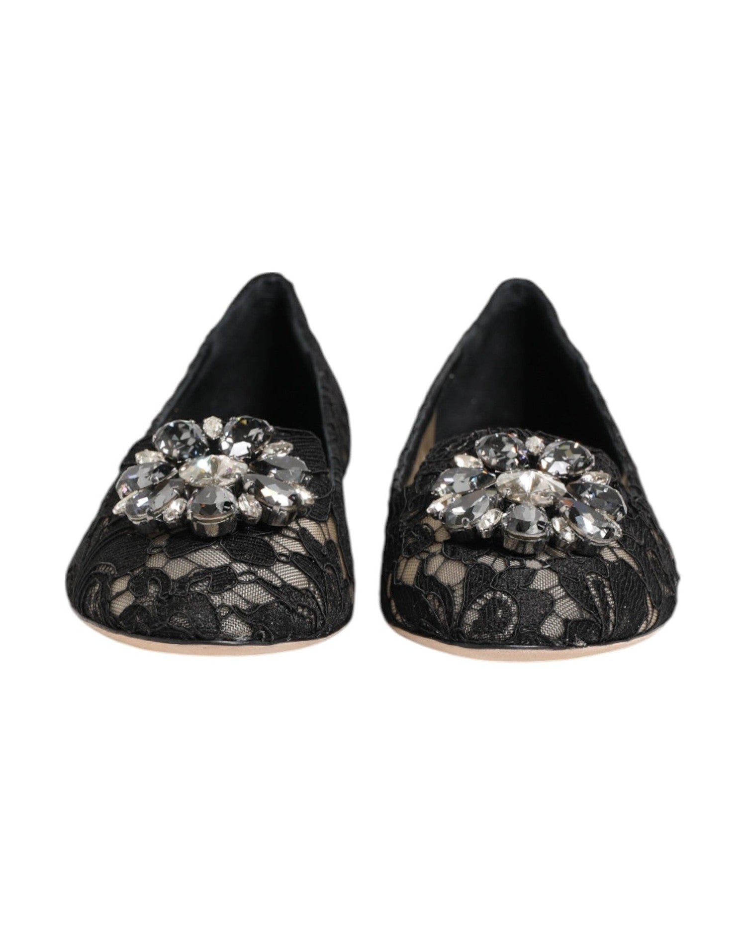Dolce & Gabbana Black Lace Taormina Crystals Flats Shoes Glam Steals