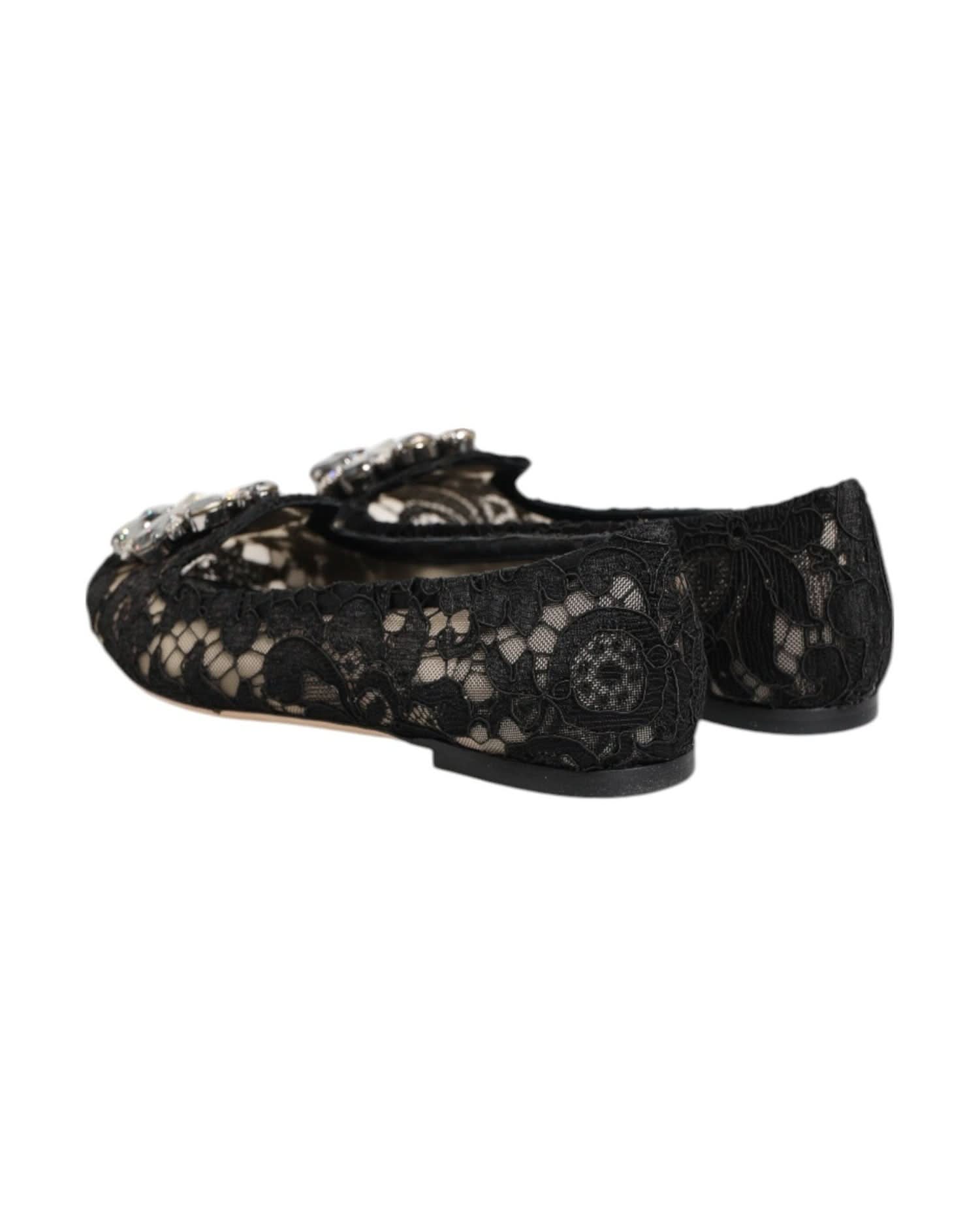 Dolce & Gabbana Black Lace Taormina Crystals Flats Shoes Shoes