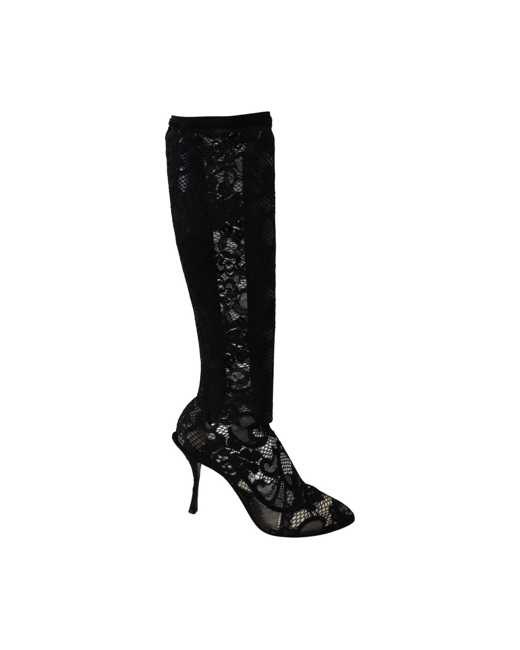 Dolce & Gabbana Black Lace Taormina Socks Boots Pumps Boots