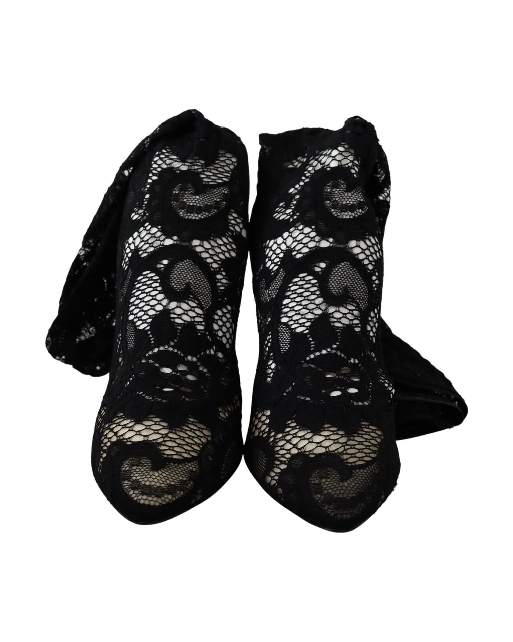Dolce & Gabbana Black Lace Taormina Socks Boots Pumps Boots