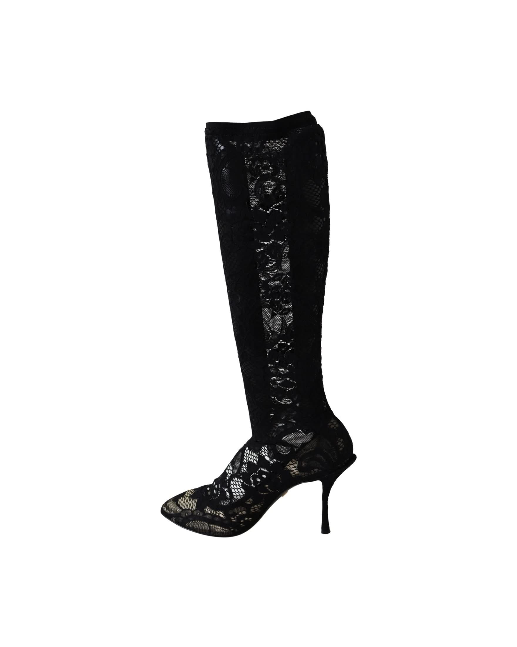 Dolce & Gabbana Black Lace Taormina Socks Boots Pumps Boots