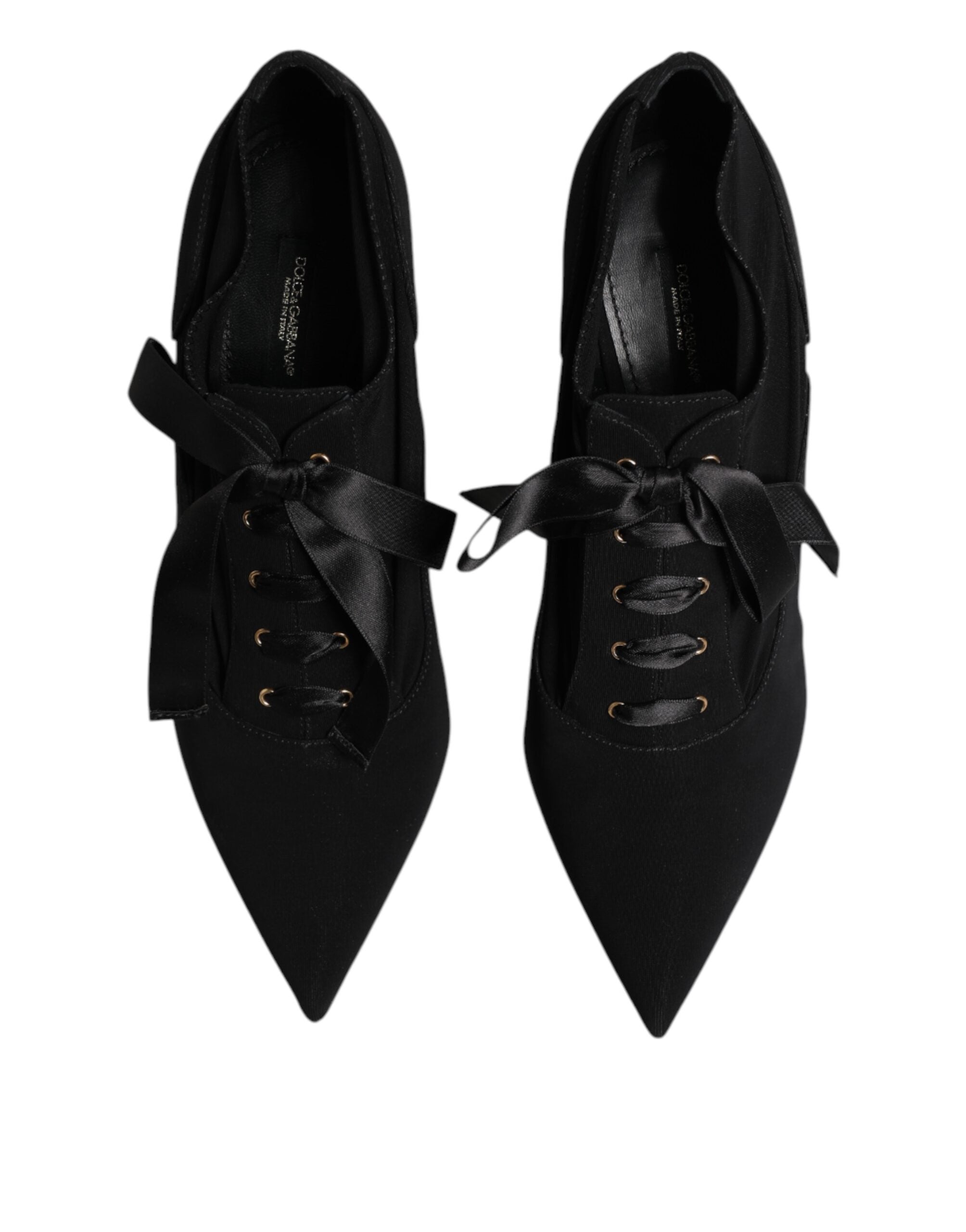 Dolce & Gabbana Black Lace Up Stiletto Heels Pumps Shoes Glam Steals