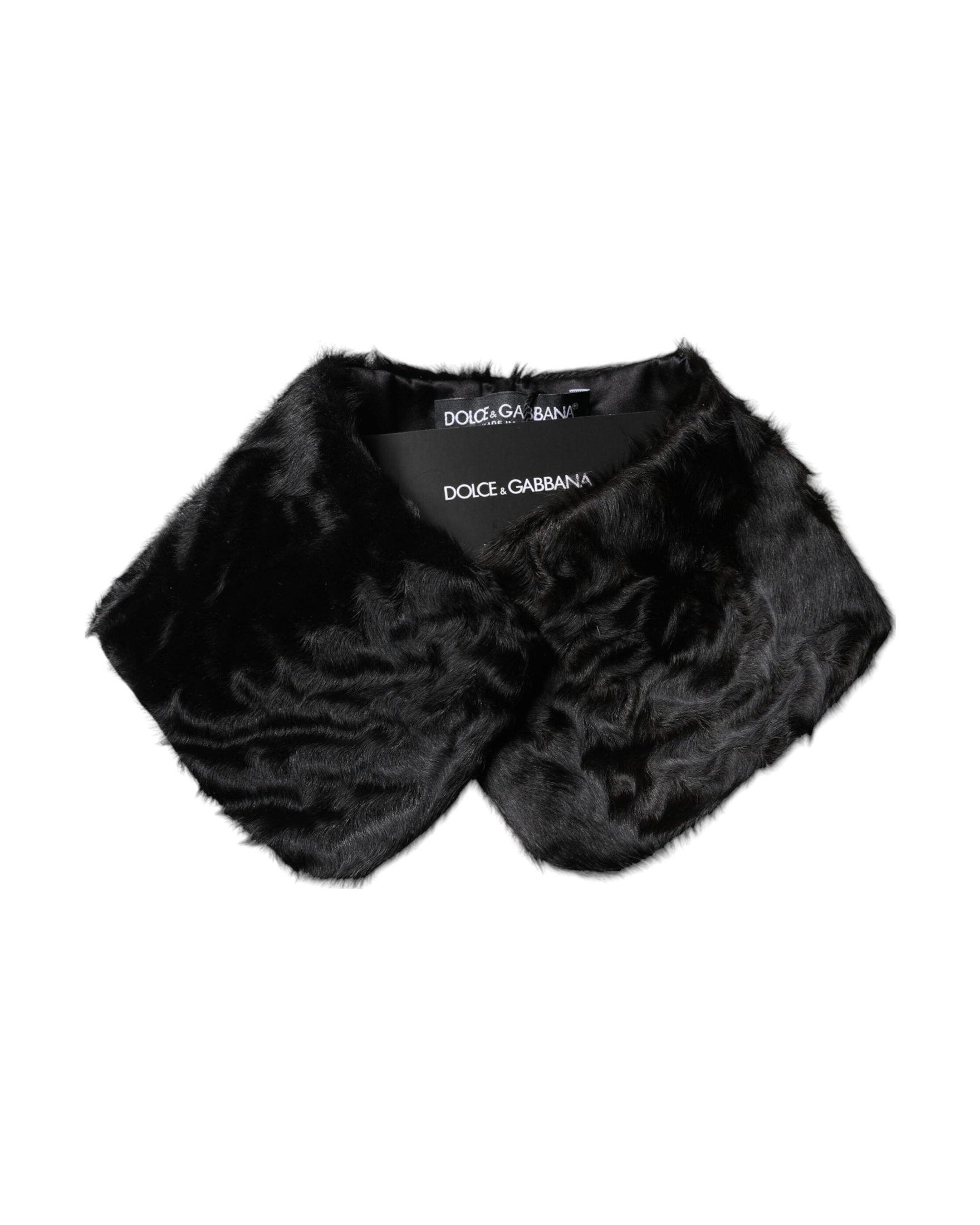Dolce & Gabbana Black Lamb Fur Collar Neck Wrap Scarf Scarves & Shawls