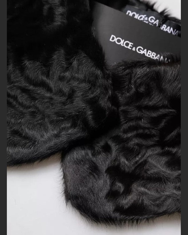 Dolce & Gabbana Black Lamb Fur Collar Neck Wrap Scarf Scarves & Shawls