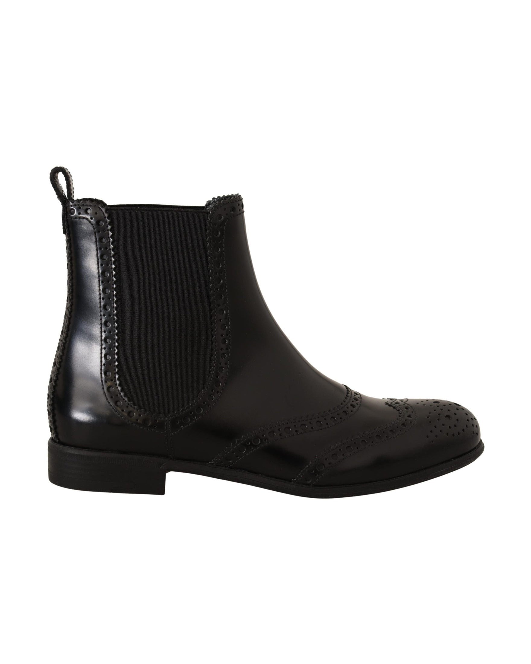 Dolce & Gabbana Black Leather Ankle High Flat Boots Boots